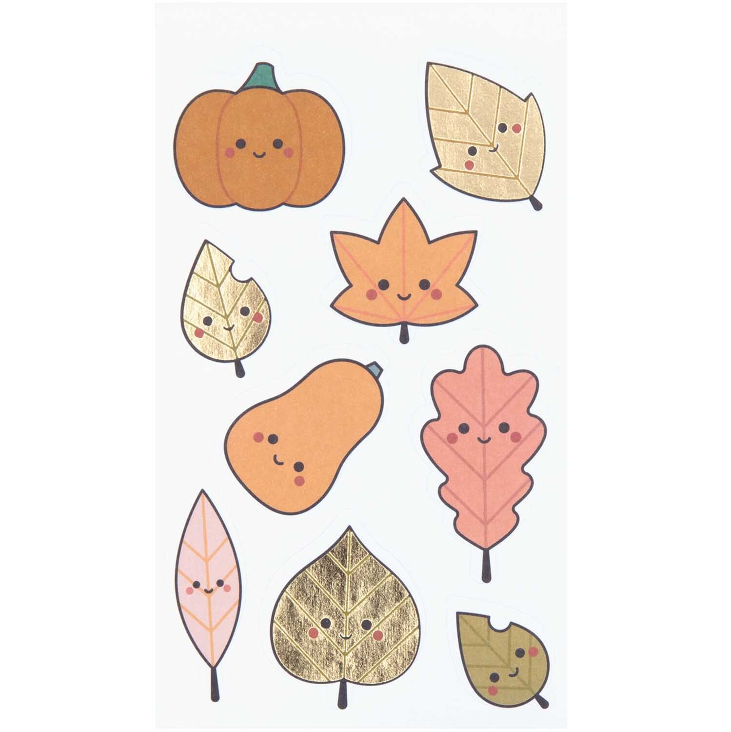 Paper Poetry Sticker Blätter Kawaii 4 Blatt von Rico Design mit niedlichen Gesichtern auf Kürbis und Blättern in herbstlichen Farben.