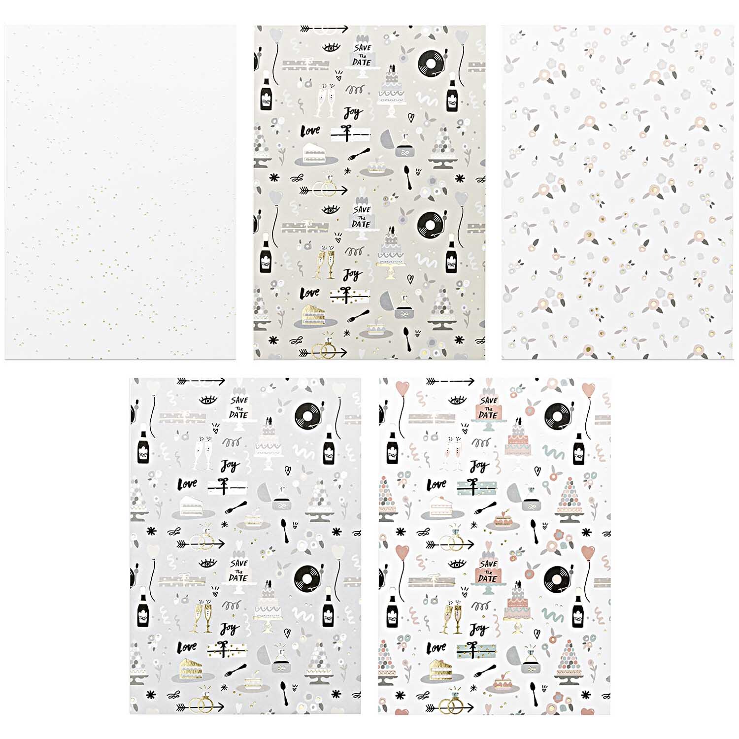 Paper Poetry Motivpapierblock Hochzeit mit 30 Blättern zeigt elegante, mehrfarbige Hochzeitssymbole. Ideal für kreative Projekte.