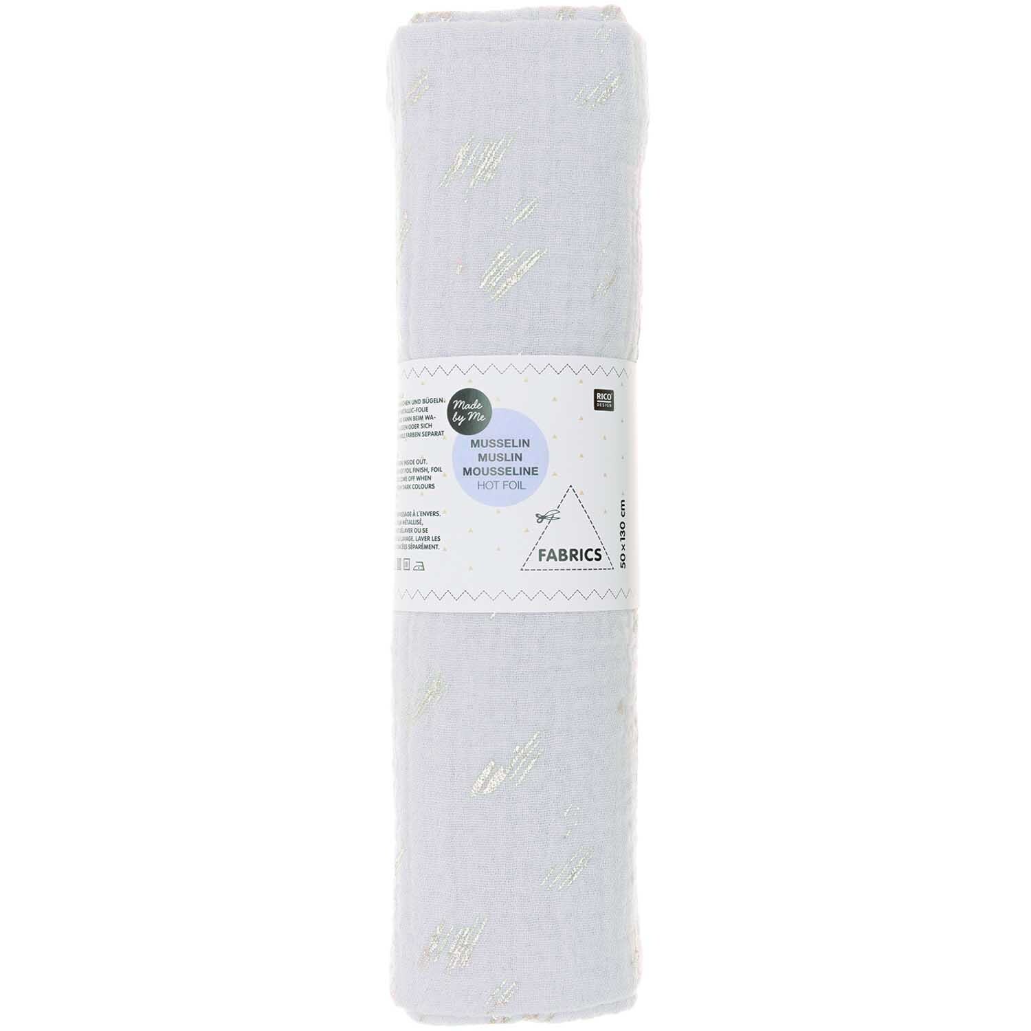 Stoffabschnitt Krinkelmusselin grau 50x130cm Hot Foil von Rico Design