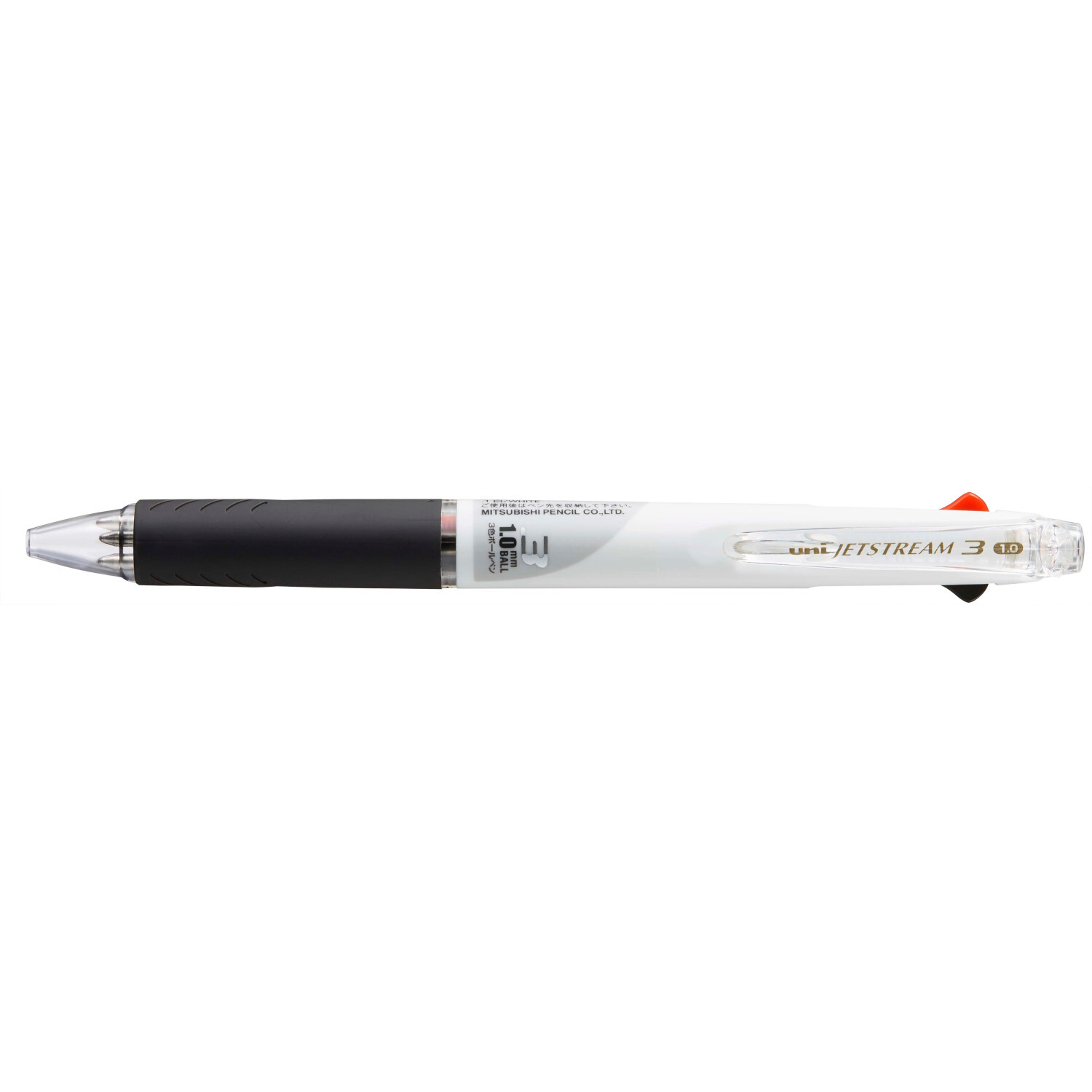 Tintenroller uni-ball Jetstream mit schwarzem Griff und weißem Gehäuse für flüssiges Schreiben.