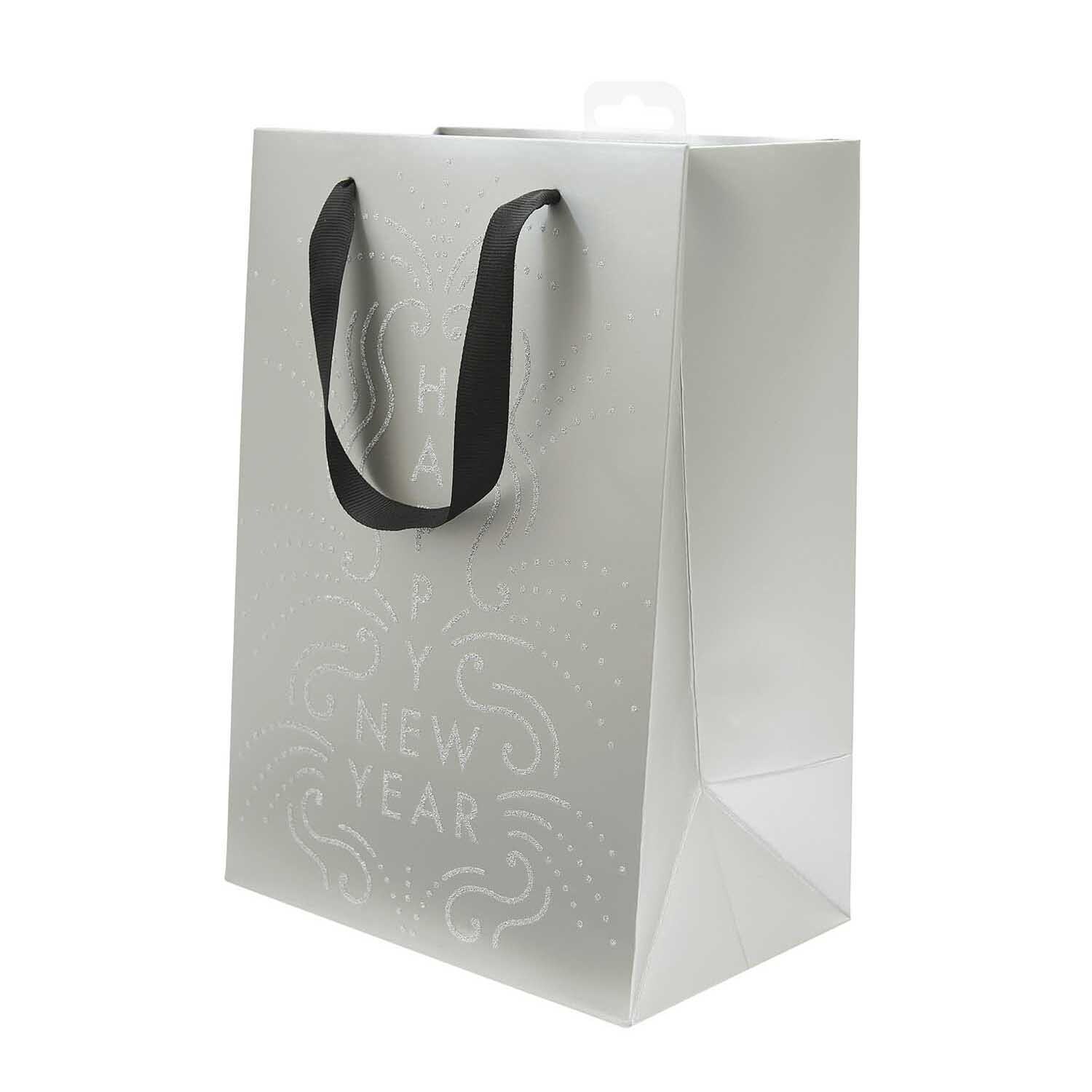 Paper Poetry Geschenktüte silber Happy New Year 18x26x12cm von Rico Design