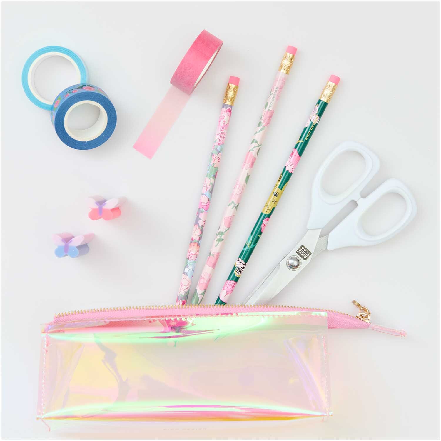 Paper Poetry Etui Irisierend: Ein stilvolles, irisierendes Etui in Rosa und Rot von Rico Design, ideal für Schreibwaren.