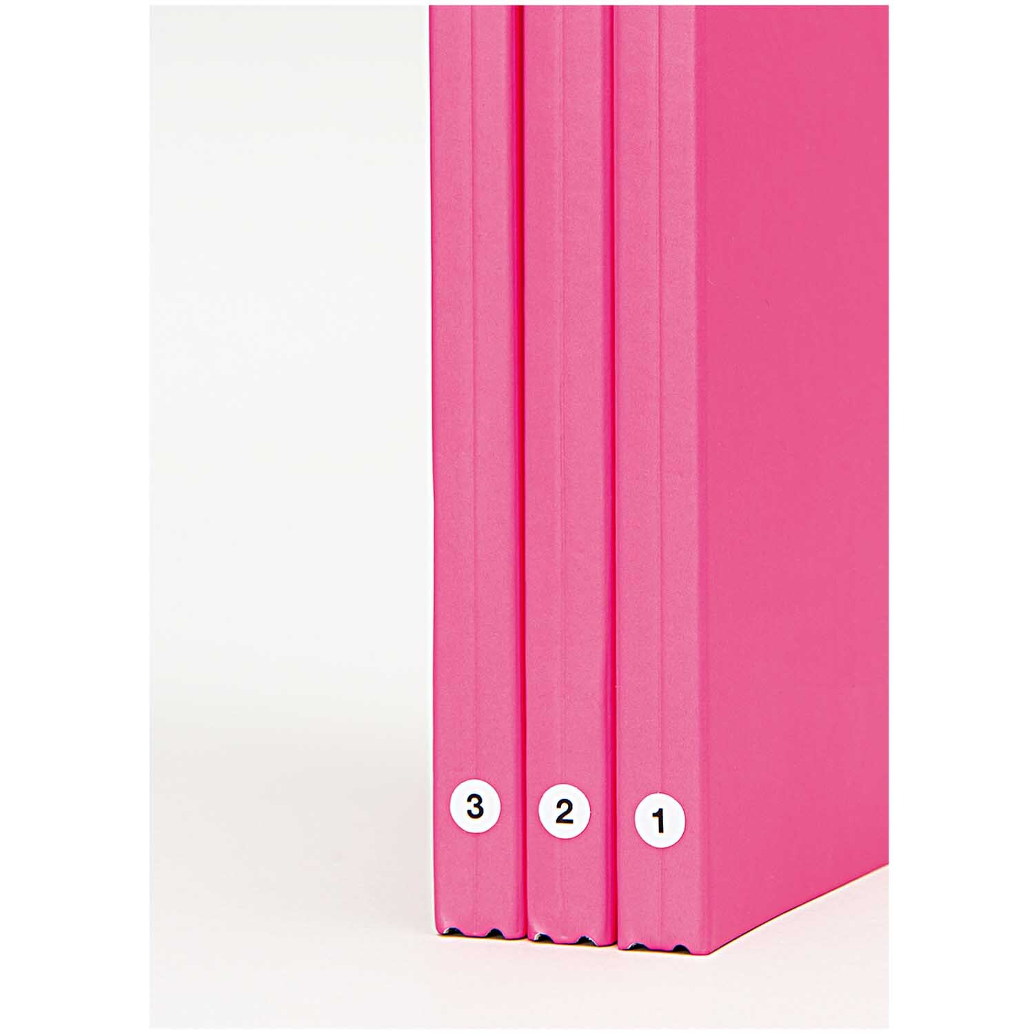Paper Poetry Office Sticker Punkte weiß mit Zahlen auf pinken Ordnern von Rico Design.