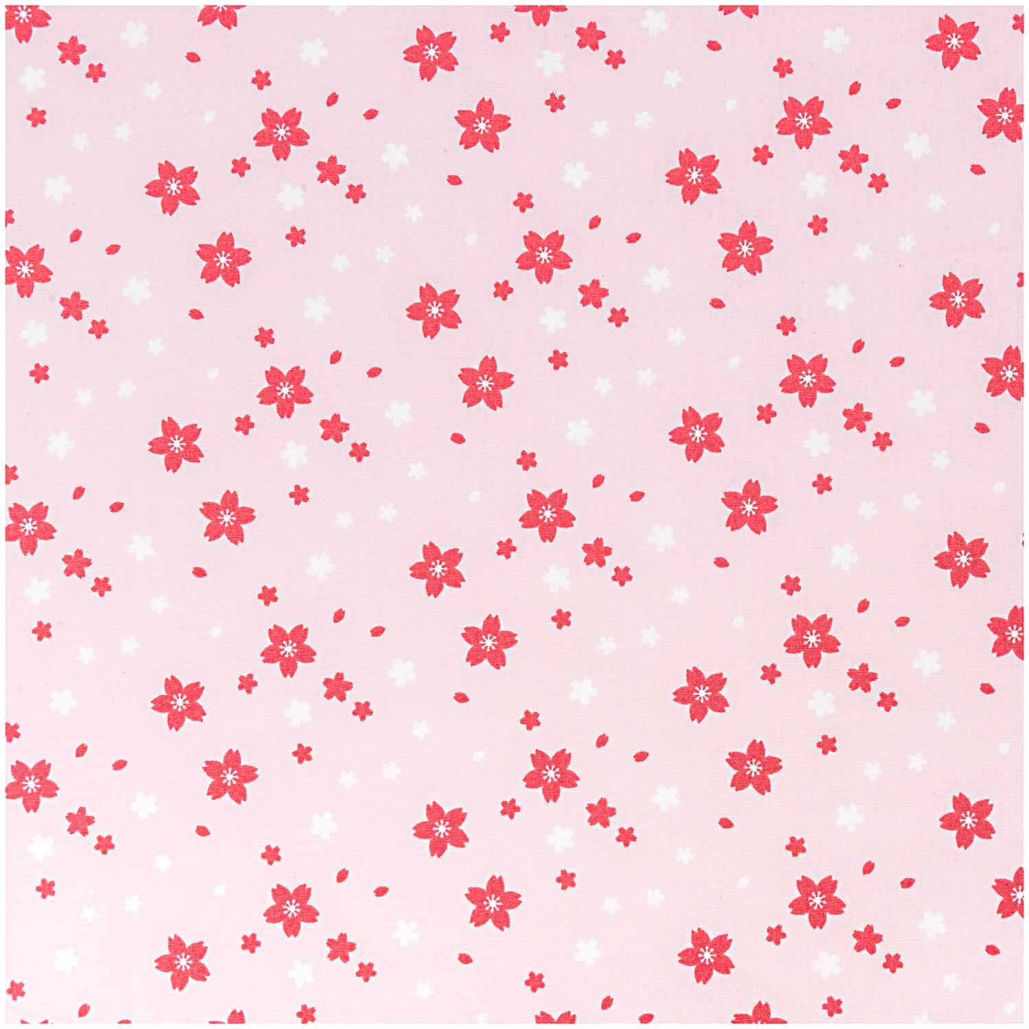 Stoff kleine Streublümchen 140cm von Rico Design zeigt rosa Hintergrund mit roten Blümchen.