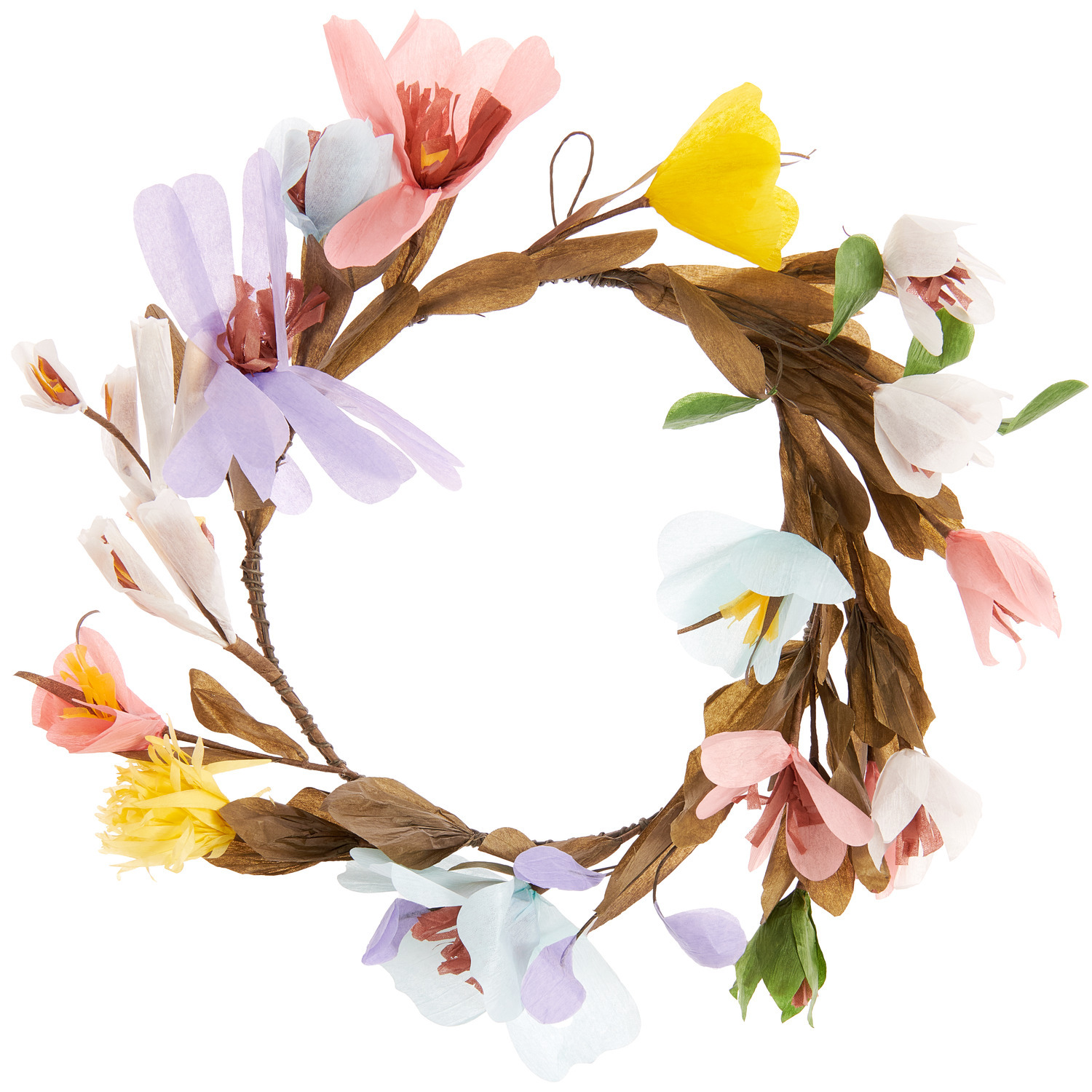 Blütenkranz Papier bunt: Ein dekorativer Kranz aus buntem Papier mit Blüten, Ø30cm, von Rico Design.