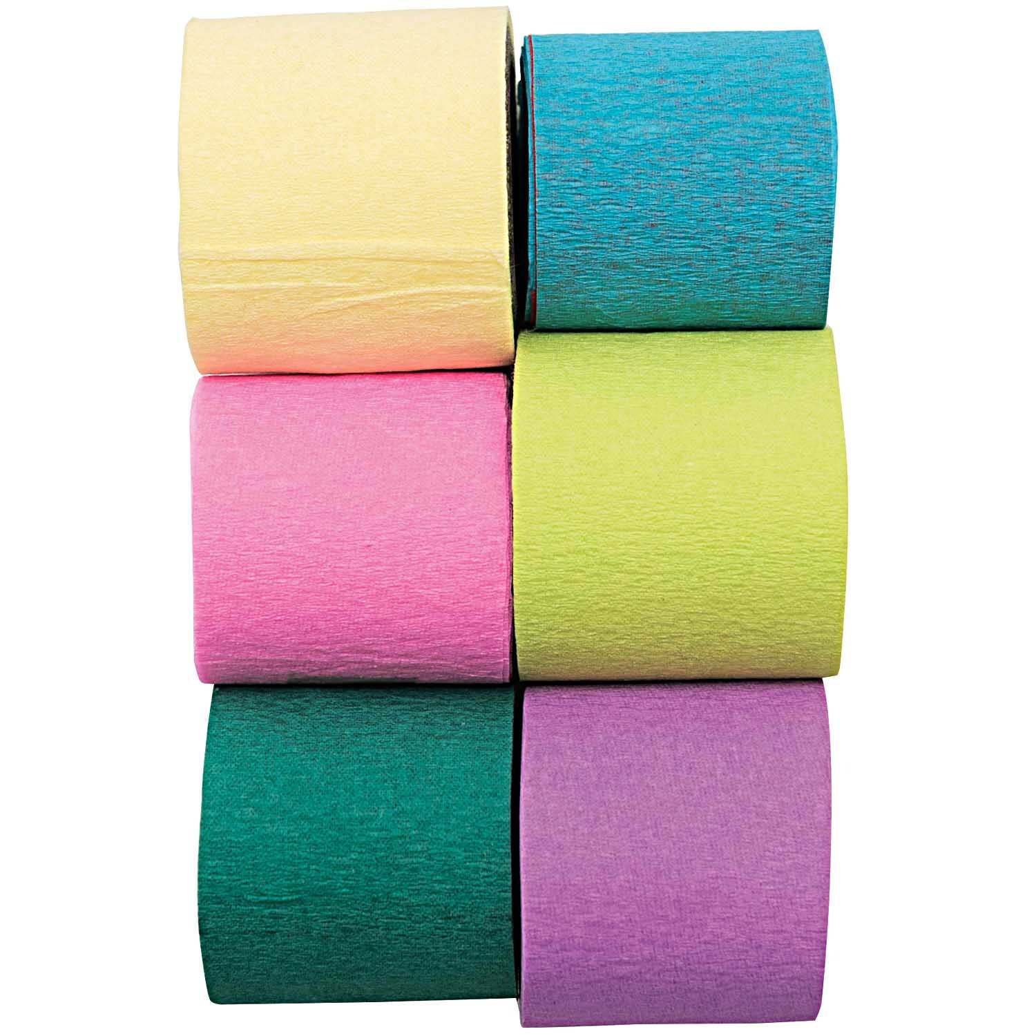 Kreppbänder Mix Frühling von Rico Design: Sechs bunte Rollen in Pastellfarben, ideal für kreative Bastelprojekte.