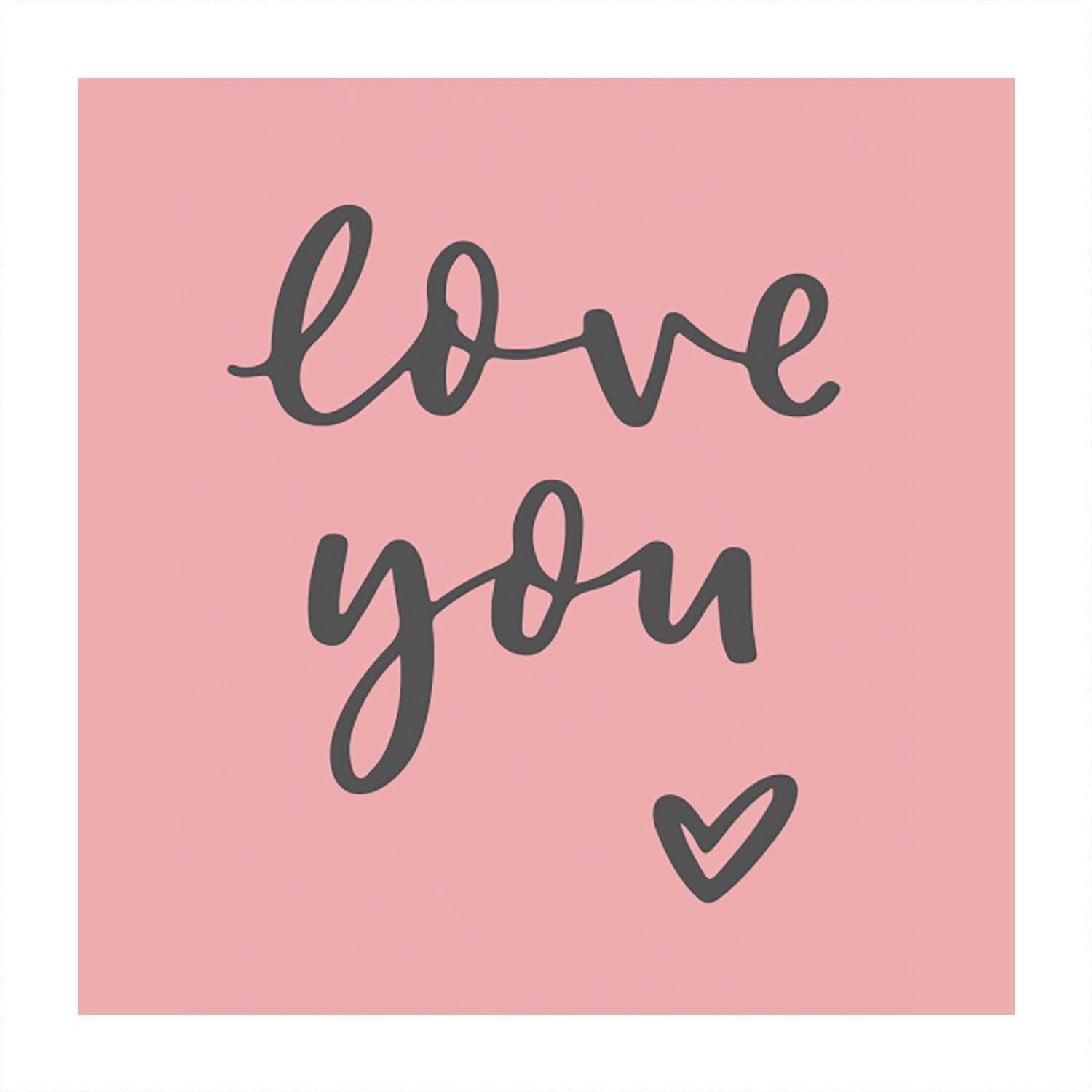 Stempel Love You 35x45mm mit handgeschriebenem Text "love you" und Herzsymbol auf rosa Hintergrund.