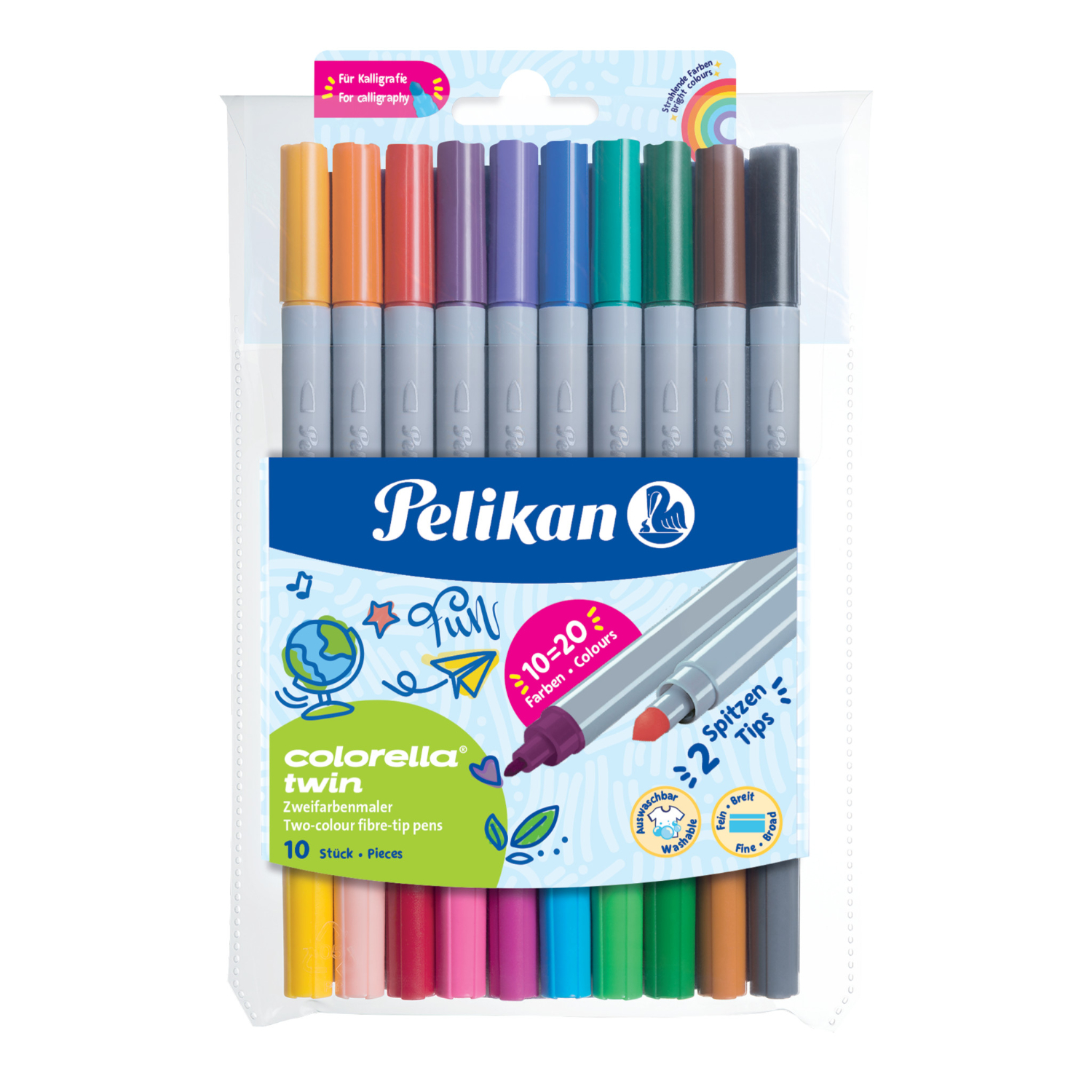 Colorella Twin Farben hell und dunkel 10 Stück von Pelikan. Zehn mehrfarbige Filzstifte in einer transparenten Verpackung.
