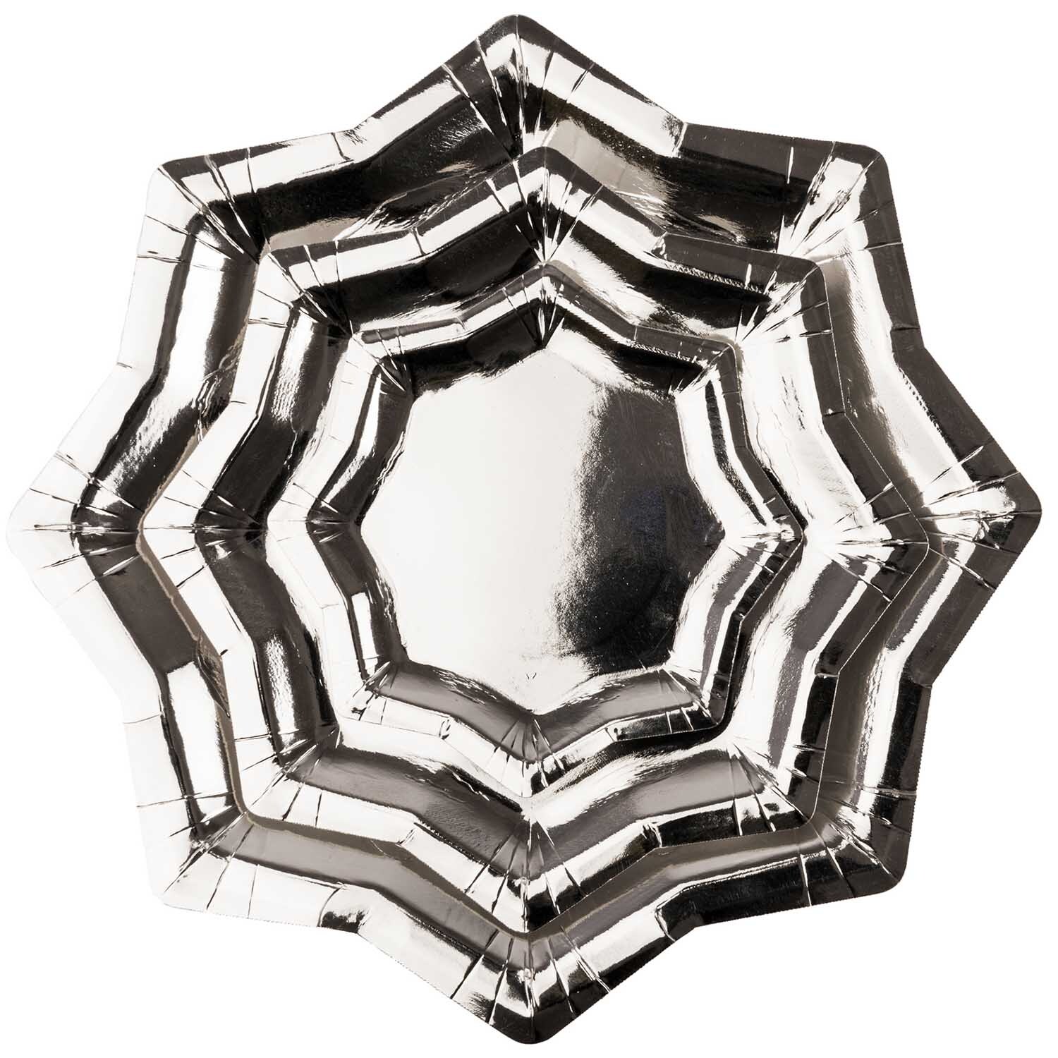 Plätzchenteller Sterne silber 6 Stück von Rico Design: Sternförmiger Teller in glänzendem Silber, ideal für festliche Anlässe.