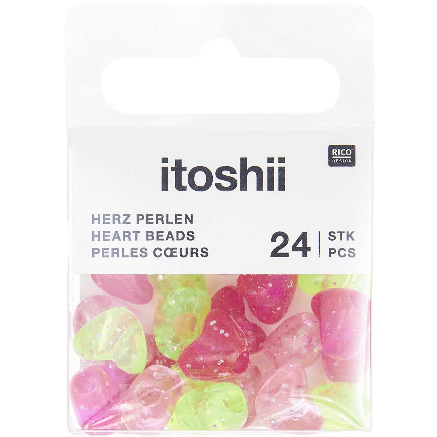 itoshii Herzperlen Glitzer Rosa/Neon 9x11x8mm 24 Stück von Rico Design