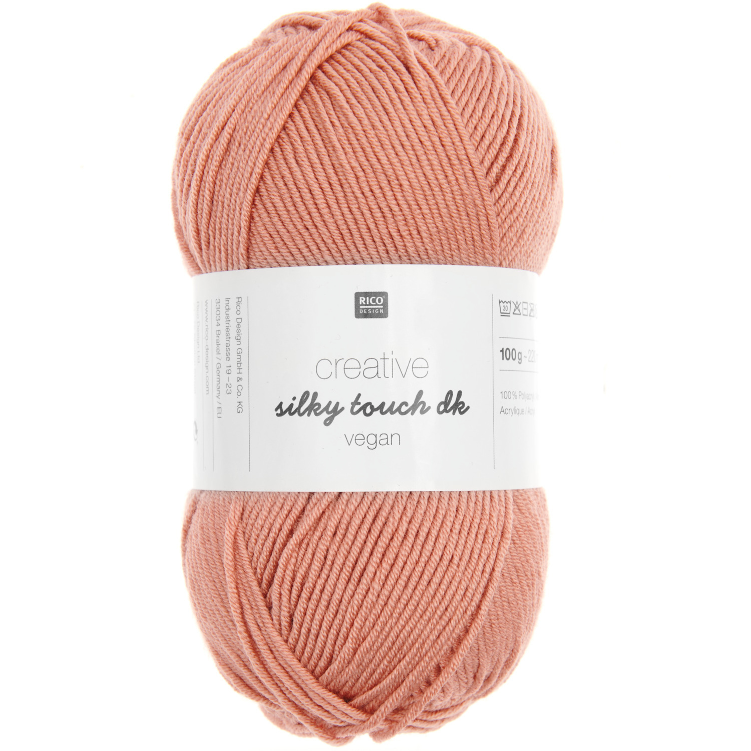Creative Silky Touch dk: Weiches, lachsfarbenes Garnknäuel von Rico Design, 100g, 220m, vegan.