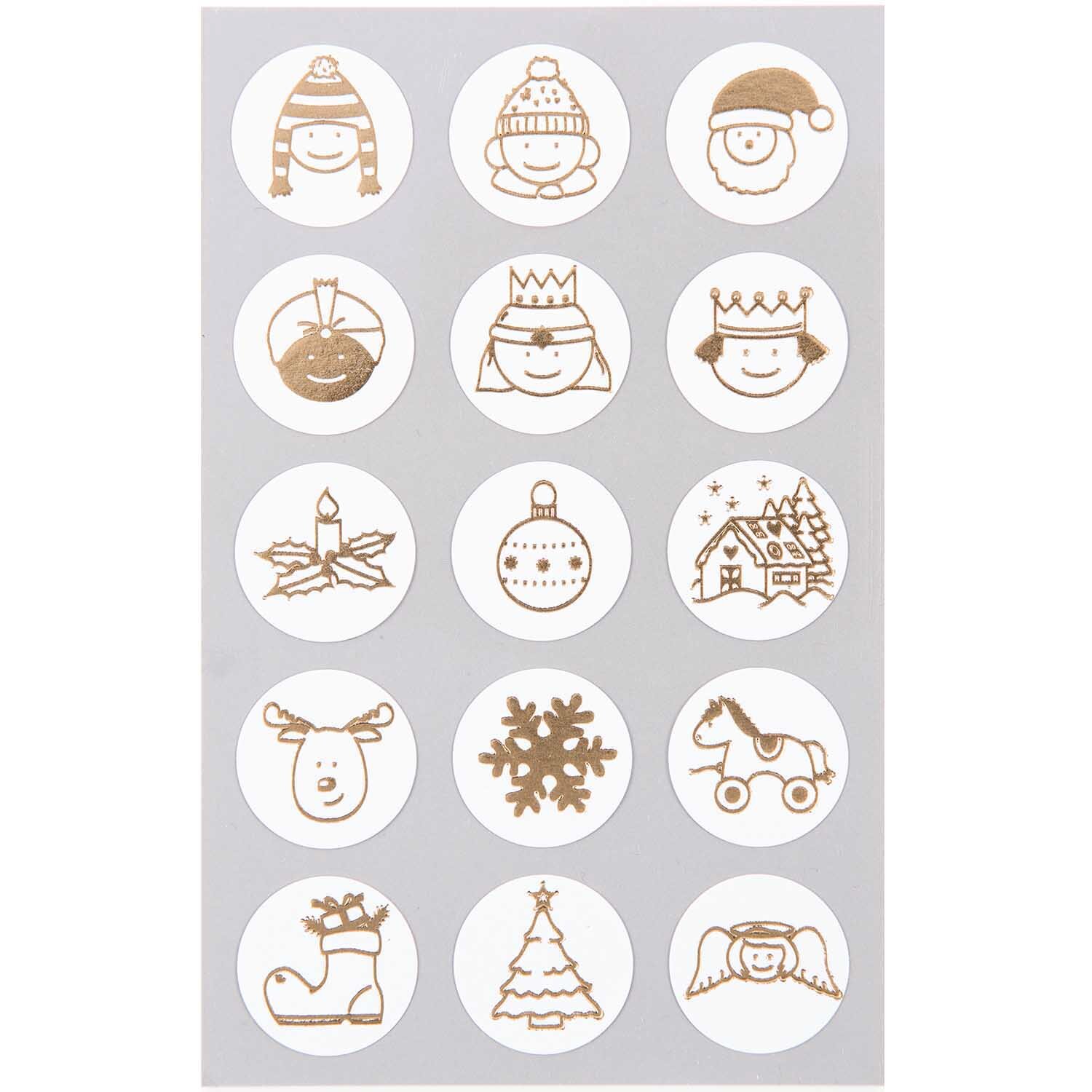 Paper Poetry Sticker Weihnachtsmix gold 4 Bogen: Goldene Weihnachtsmotive auf weißem Hintergrund, ideal für festliche Dekorationen.