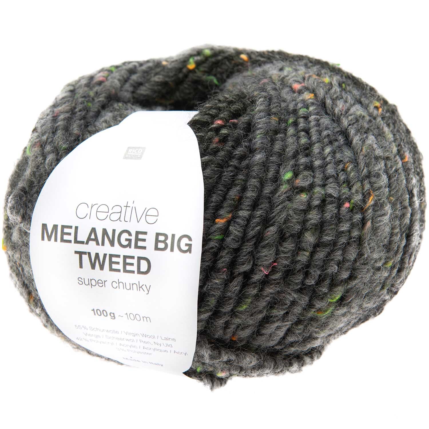 Creative Melange Big Tweed Super Chunky Wolle in Anthrazit von Rico Design, 100g Knäuel mit 100m Länge.