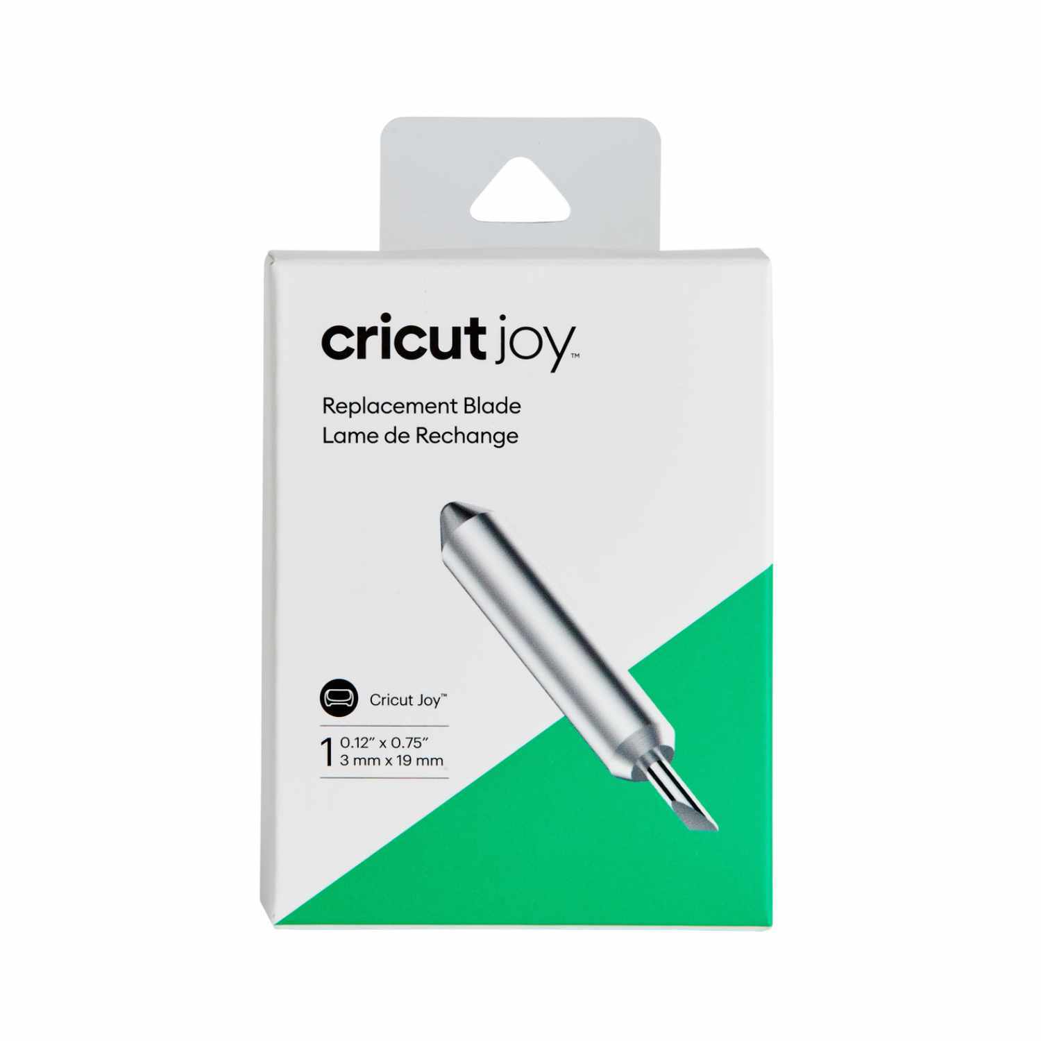 Joy Blade Tip Ersatzklinge in einer weißen und grünen Verpackung von Cricut, ideal für präzises Schneiden.