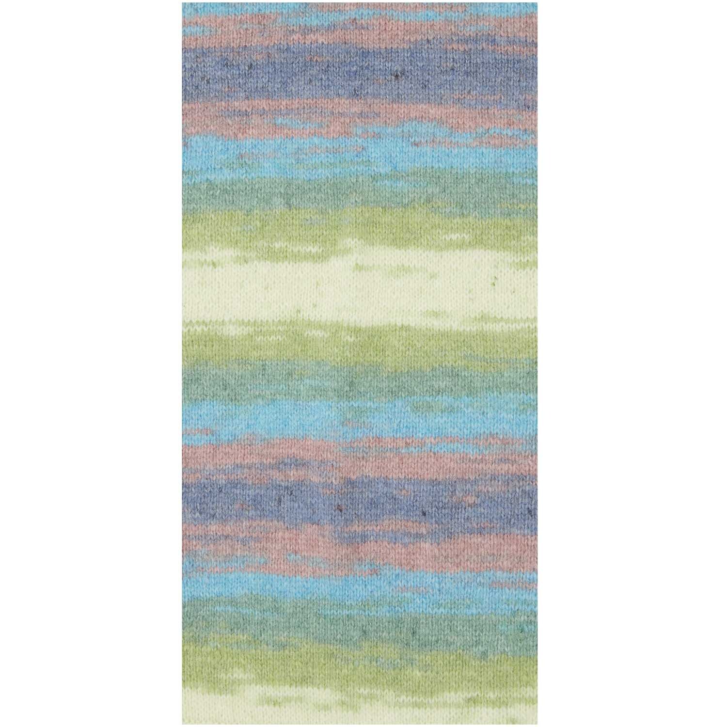 Creative Painted Power: Buntes Garn von Rico Design mit Streifen in Blau, Grün und Rosa, ideal für kreative Strickprojekte.