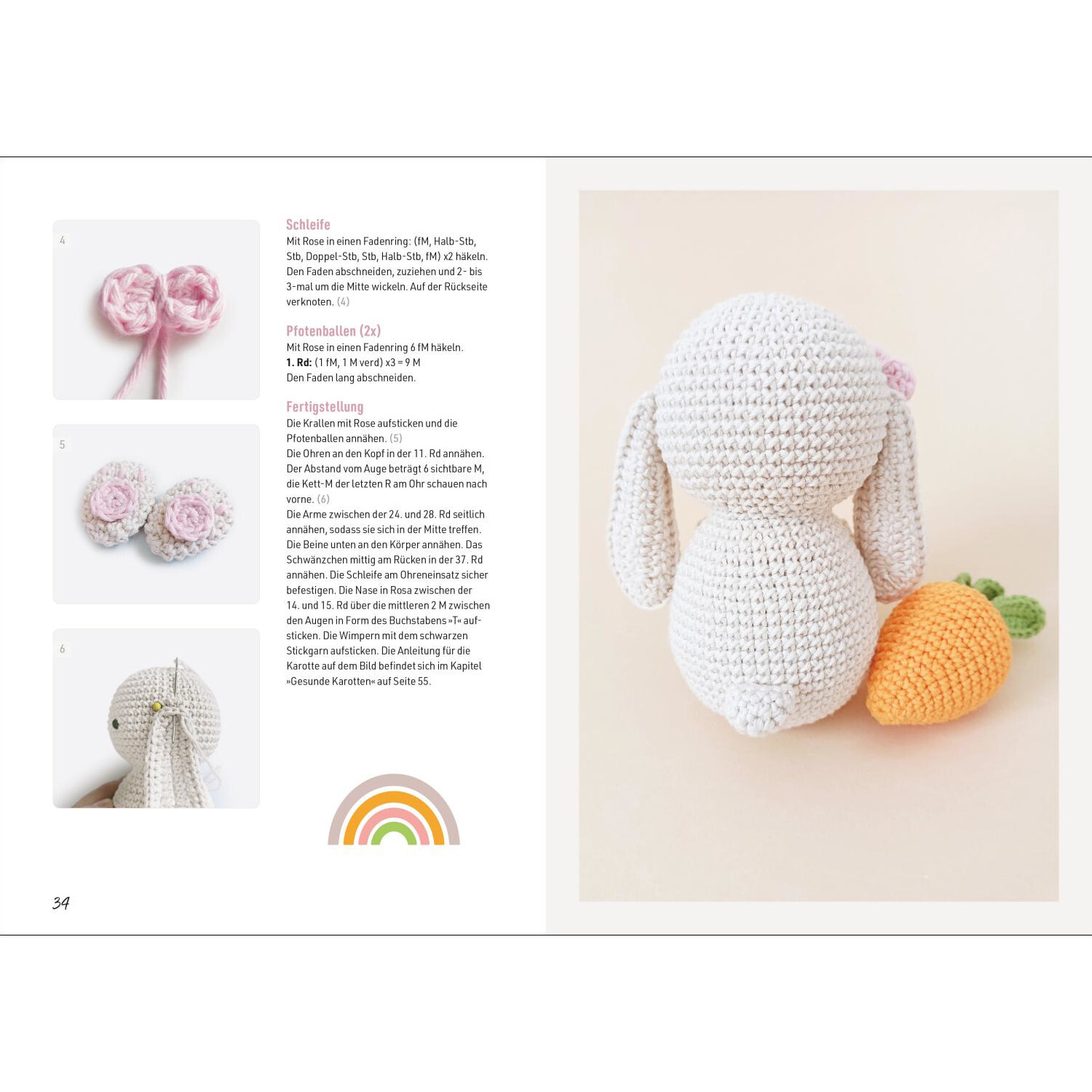 Spielzeug für Babys häkeln: Niedlicher gehäkelter Hase mit Karotte, ideal für Babys. Anleitung im Christophorus Verlag.