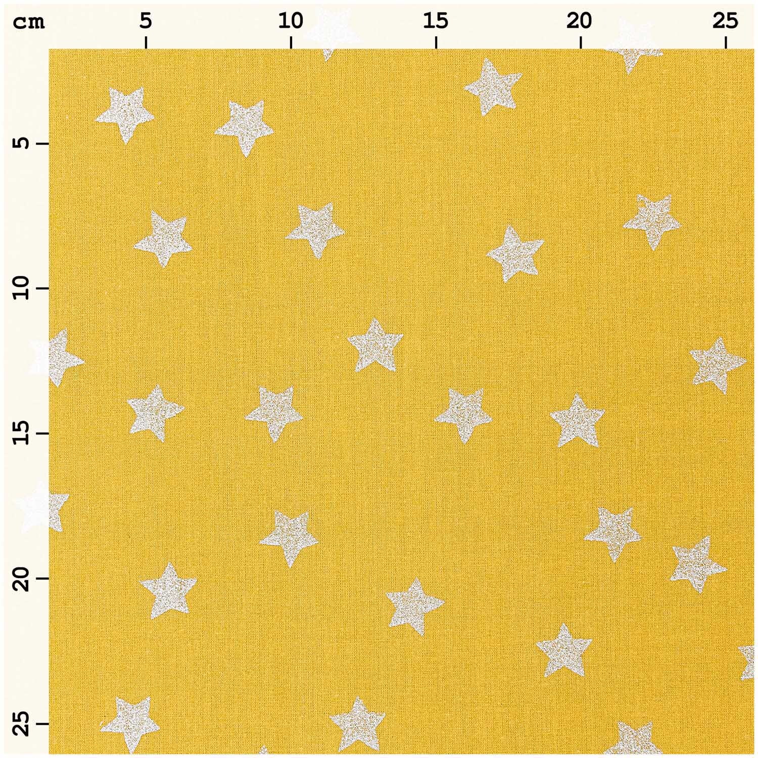 Druckstoff Nostalgic Christmas: Senf-metallic Stoff mit weißen Sternen von Rico Design, 50x140cm.