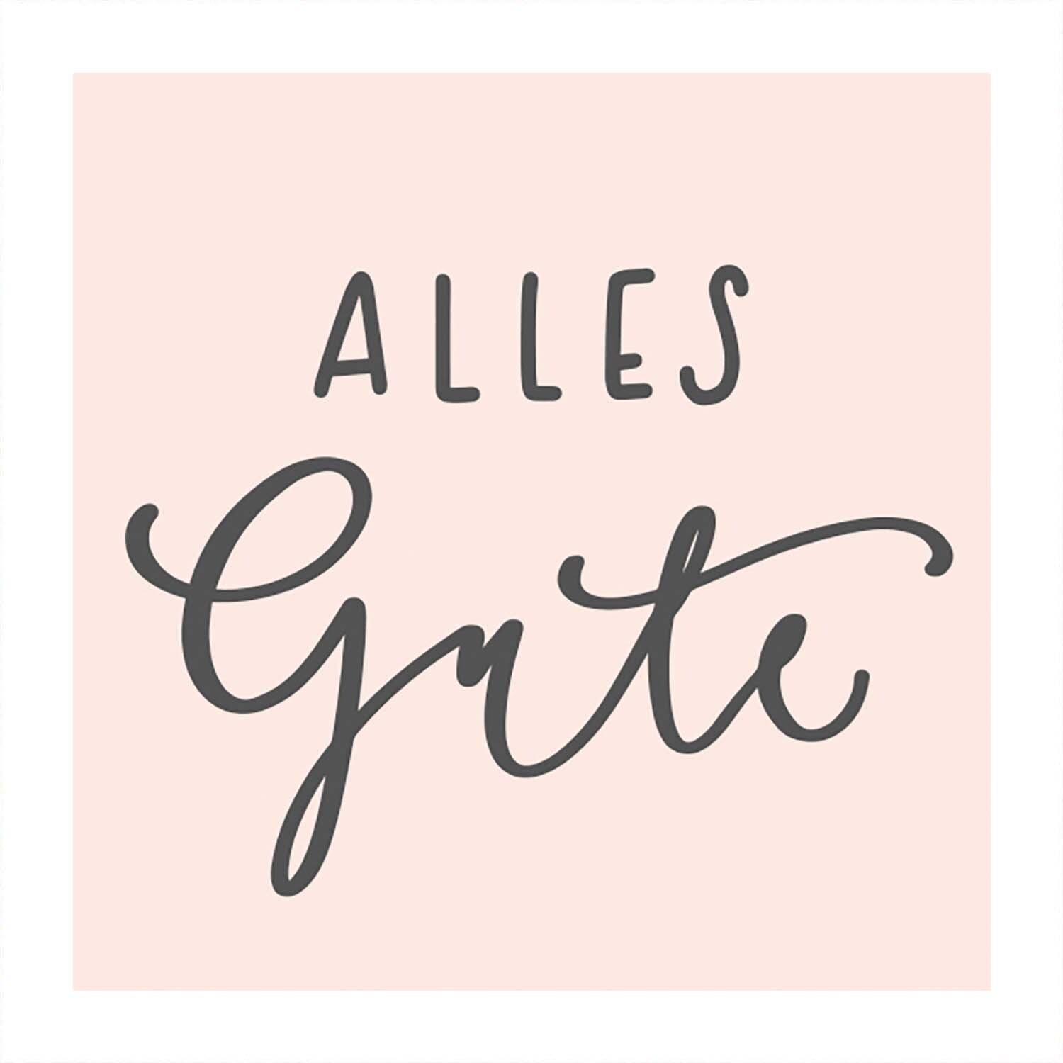 Stempel Alles Gute nude 45x45mm von May&Berry auf rosa Hintergrund mit elegantem Schriftzug.