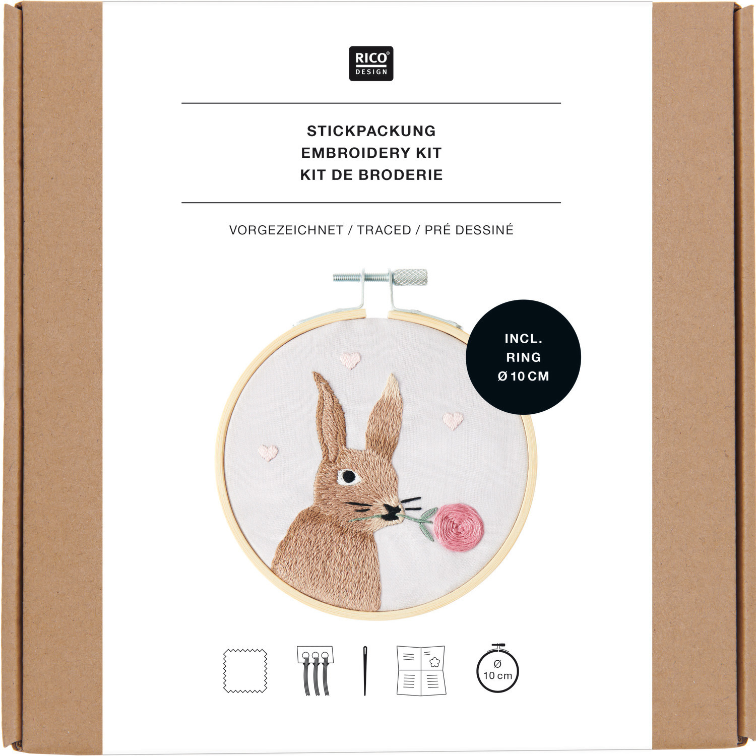 Stickpackung Hase vorgezeichnet  Ø10cm von Rico Design