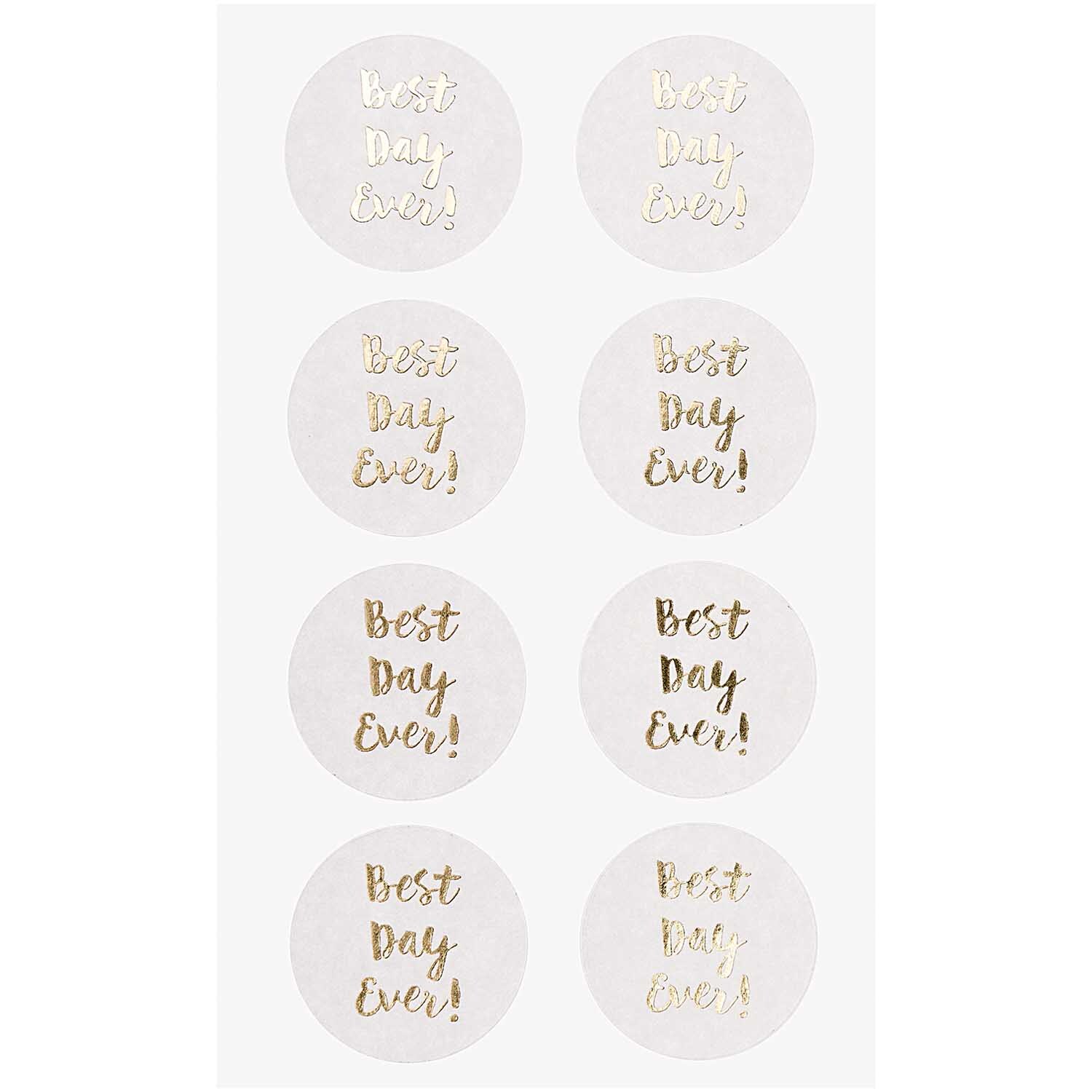 Paper Poetry Sticker "Best Day Ever" in Weiß von Rico Design, 4 Blatt mit goldener Schrift.
