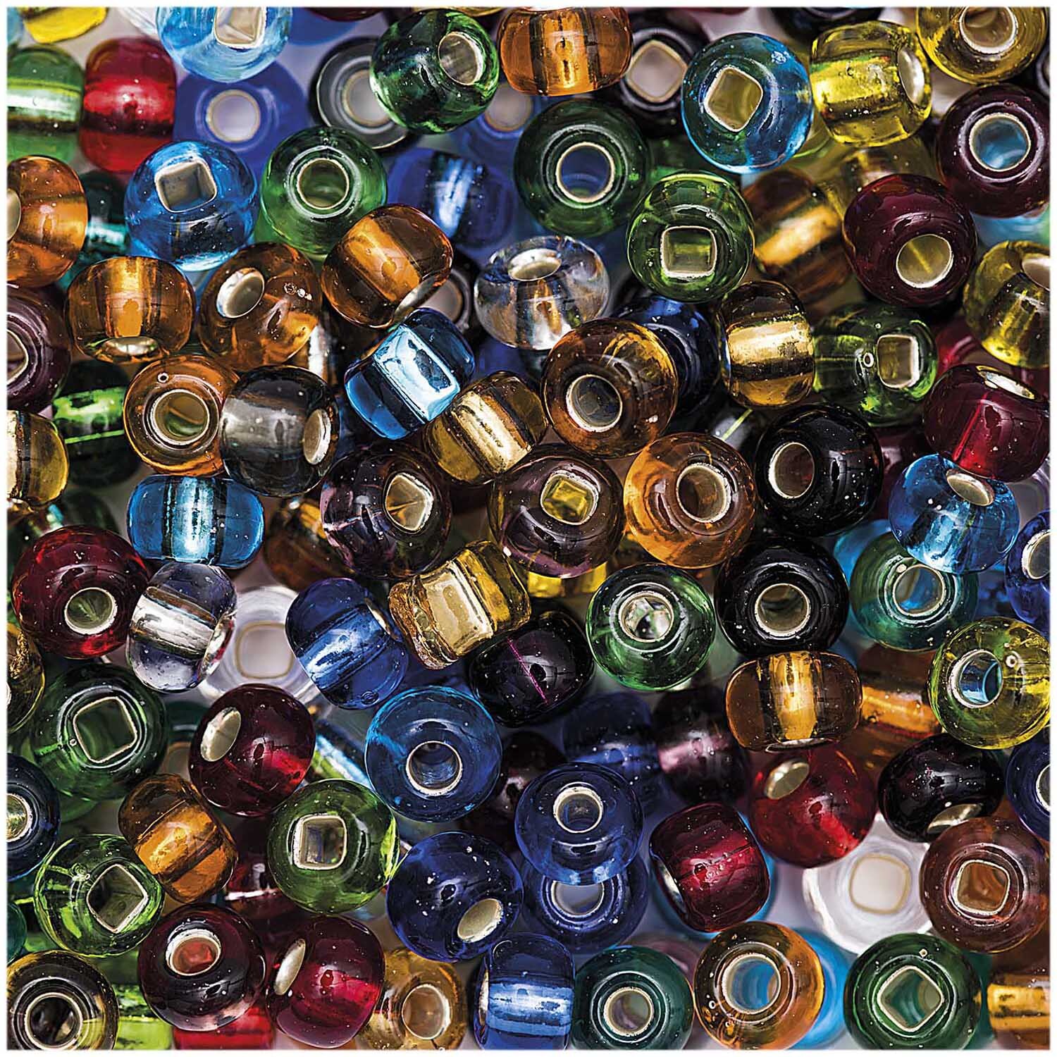 Glas-Perlen mit Silbereinzug multicolor 6x4mm von Rico Design in verschiedenen leuchtenden Farben. Ideal für kreative Schmuckprojekte.