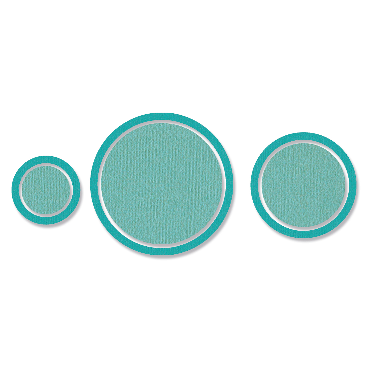 Framelits Die Set Circle Frames 6PK zeigt drei türkisfarbene, runde Rahmen in verschiedenen Größen. Marke: Sizzix.