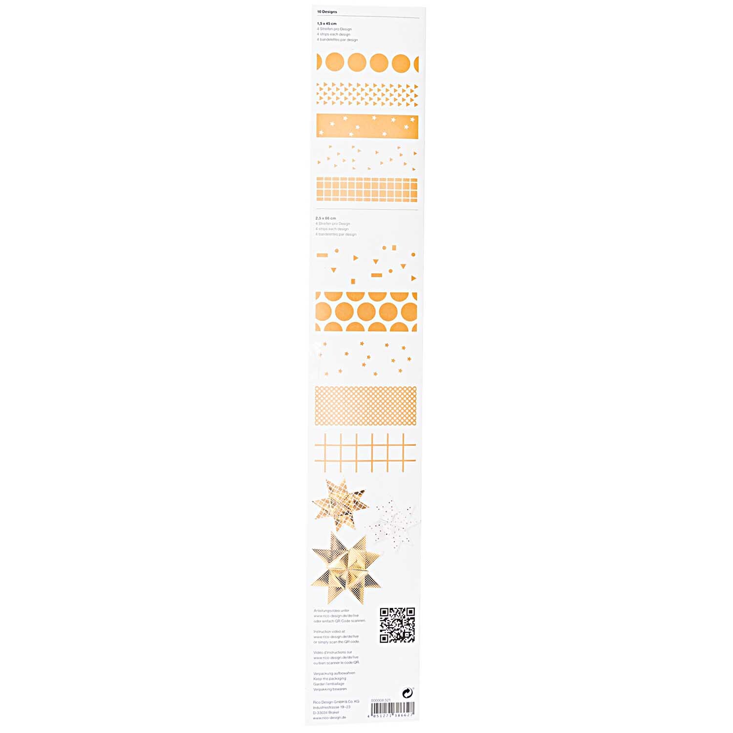Paper Poetry Fröbelstreifen Graphic in Weiß-Gold, 40 Stück, mit verschiedenen Mustern von Rico Design. Ideal für kreative Bastelprojekte.
