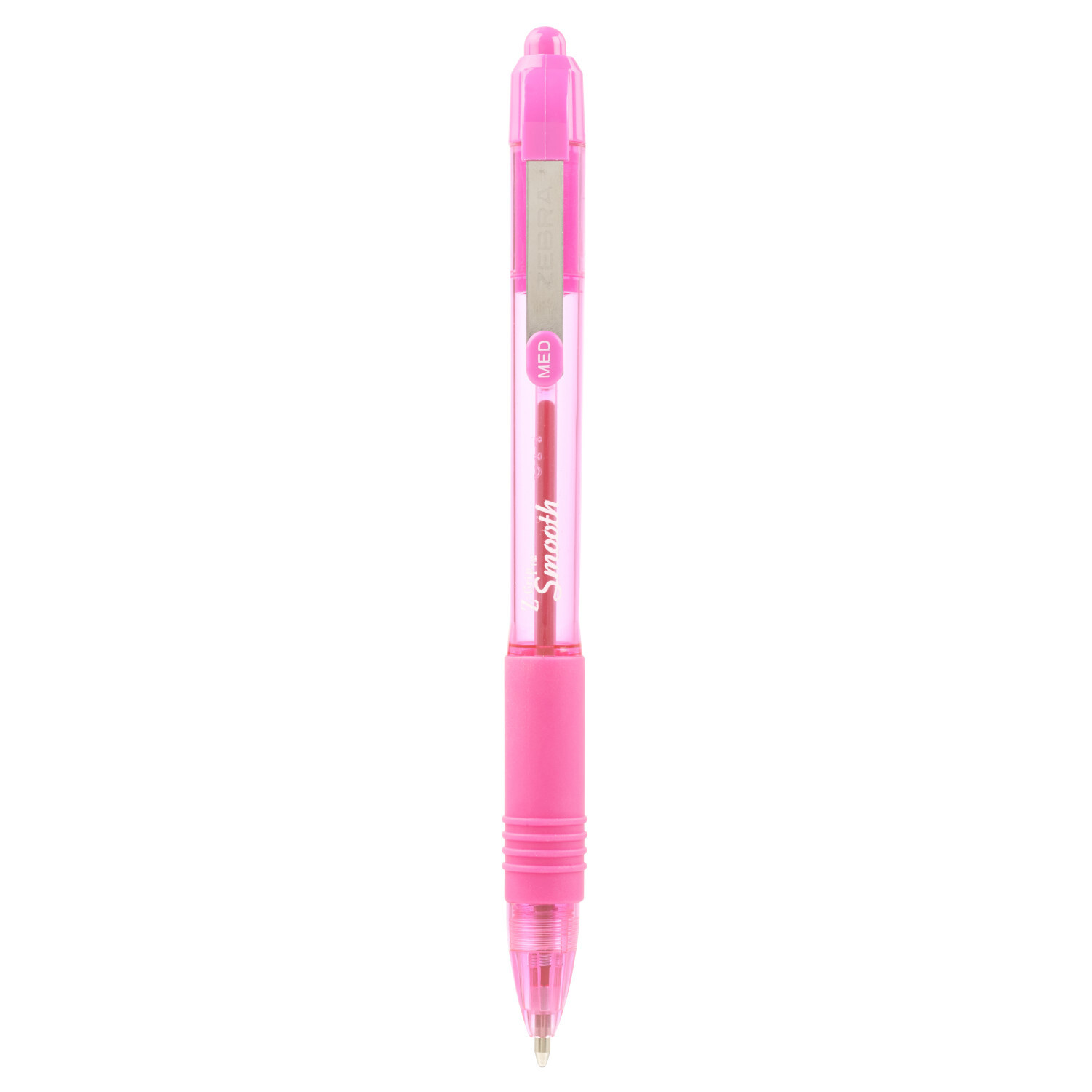 Kugelschreiber Z-Grip Smooth von ZEBRA in Pink, Vorderansicht. Der Stift hat eine 1mm Spitze und bietet ein elegantes Design. Ideal für präzises Schreiben.