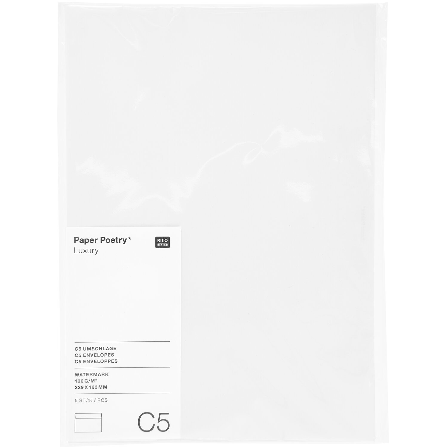 Paper Poetry Luxury Umschläge C5 5 Stück Farbe Weiß von Rico Design