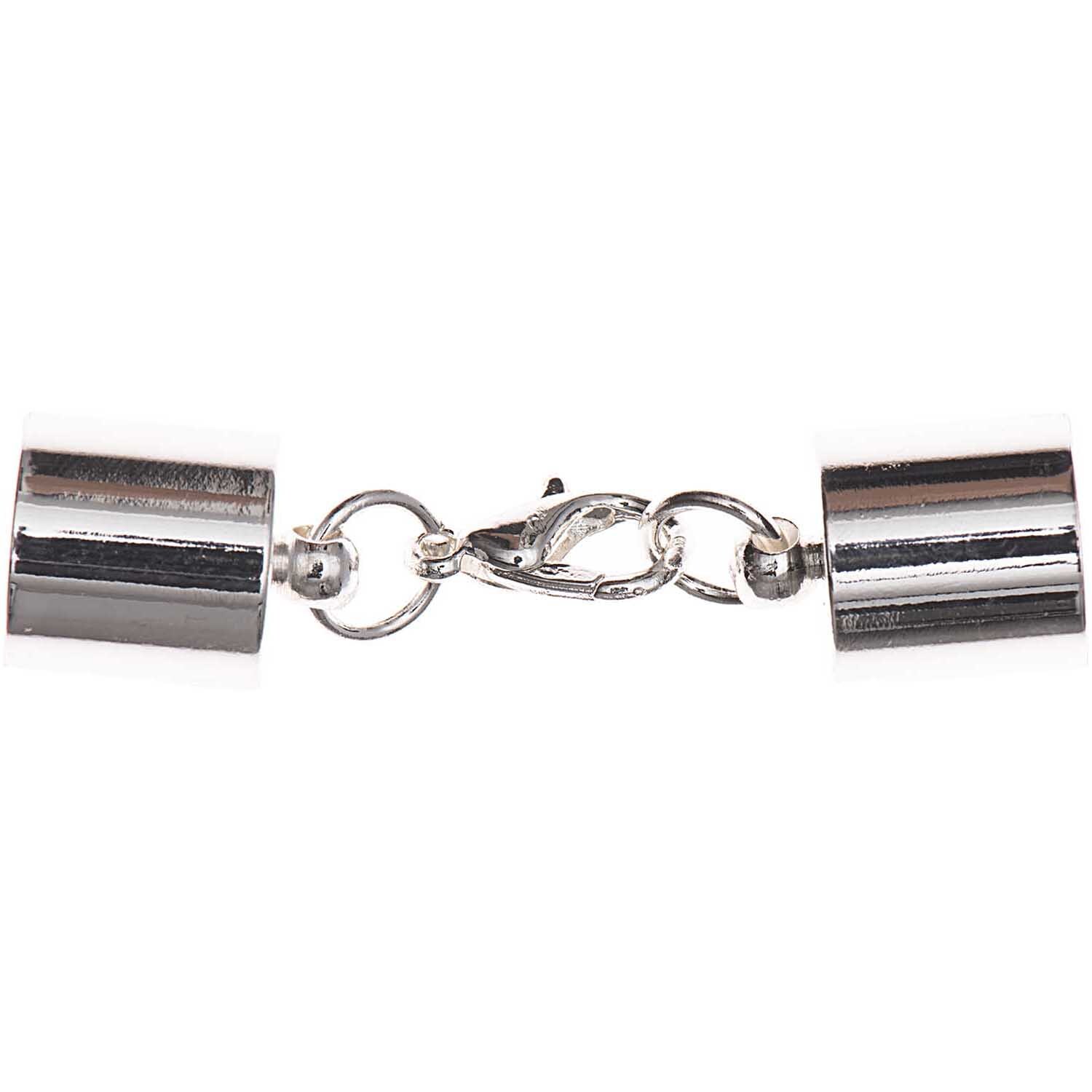 Karabiner mit Endkappen silber 11mm von Rico Design, zeigt silberne Endkappen und Karabiner.