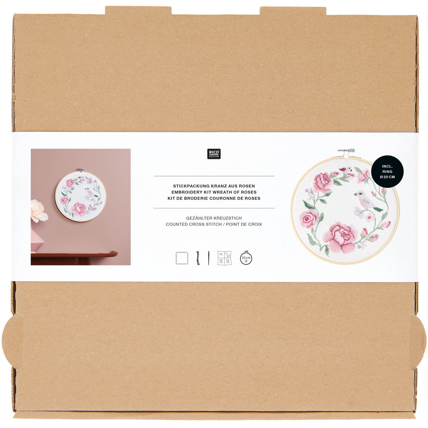 Stickpackung Kranz aus Rosen Ø20cm von Rico Design