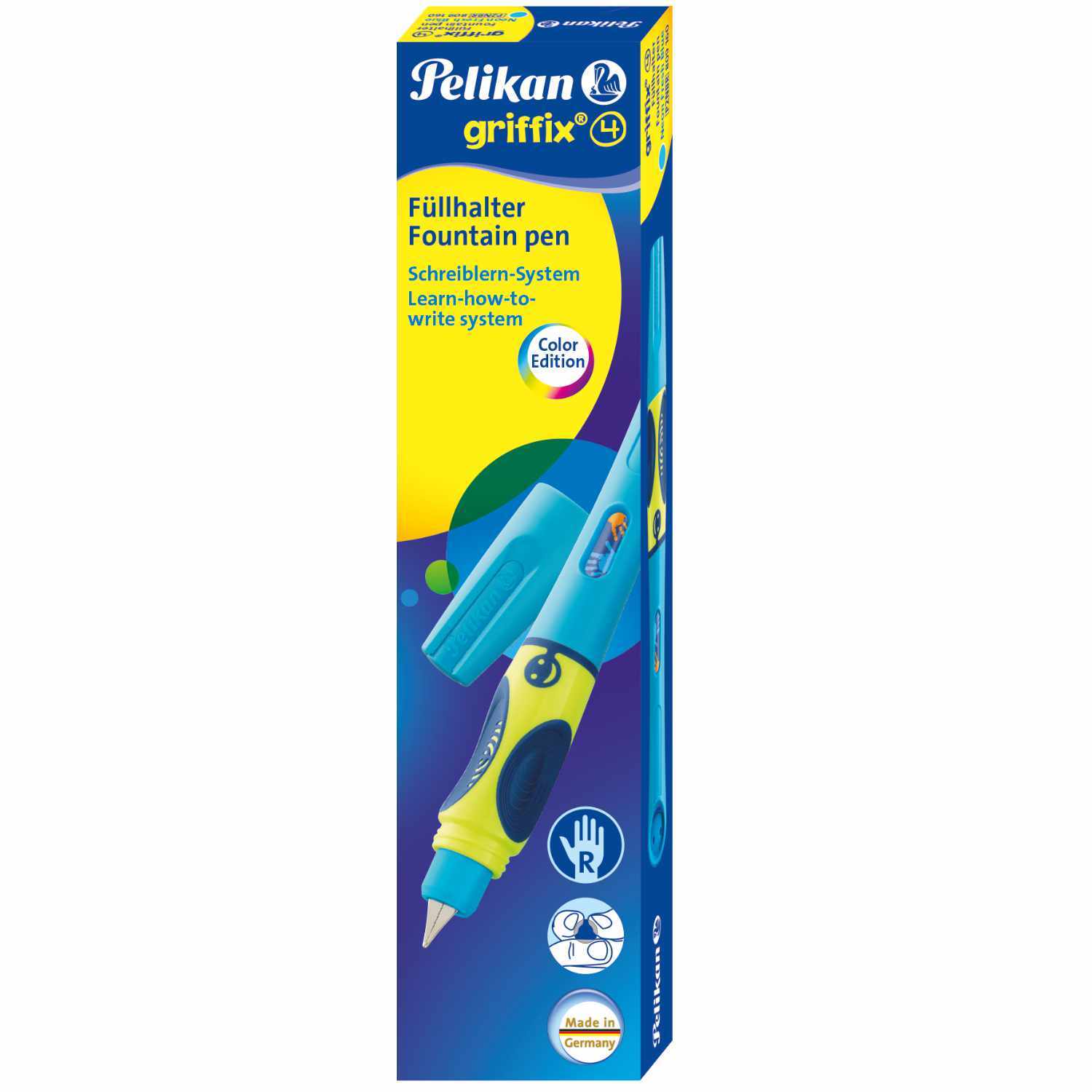 griffix® Füller für Rechtshänder in leuchtendem Blau von Pelikan, ideal für Schreibanfänger.