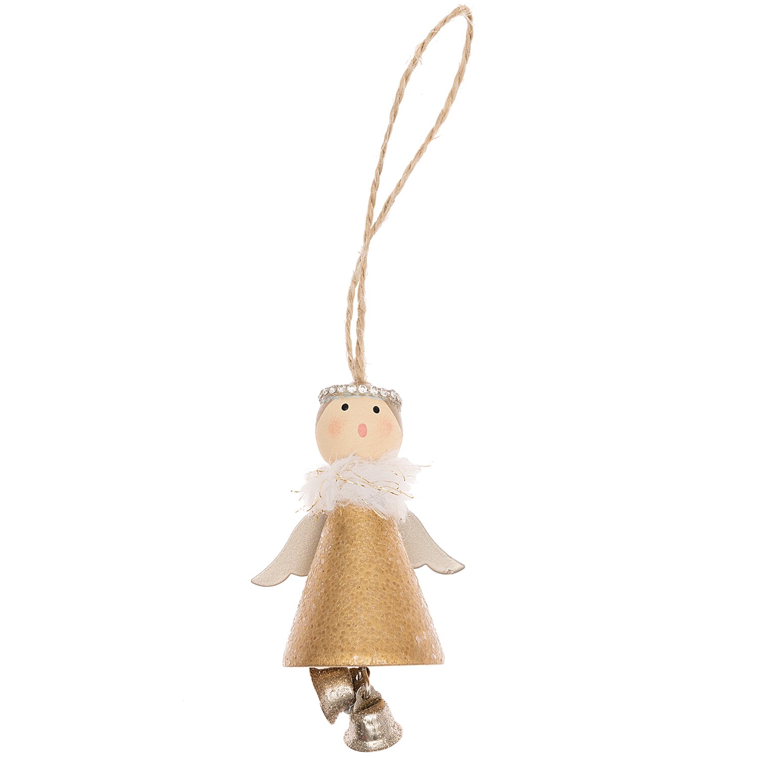 Holzhänger Engel mit Glöckchen gold 8cm von Rico Design. Niedlicher Engel aus Holz mit Glöckchen, ideal für festliche Dekorationen.
