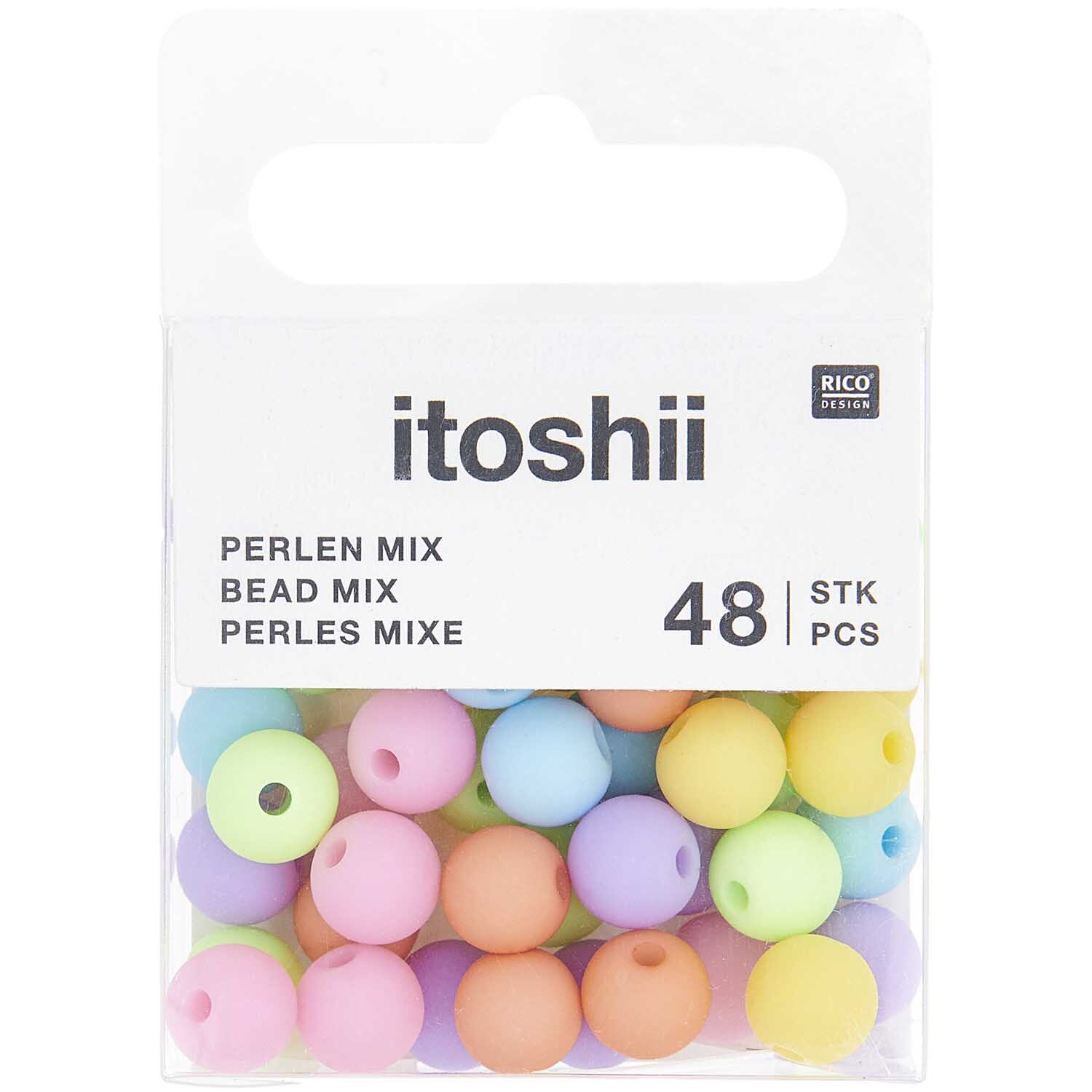 itoshii Kunststoffperlen Matt Rainbow/Pastell Mix Ø8mm 48 Stück von Rico Design