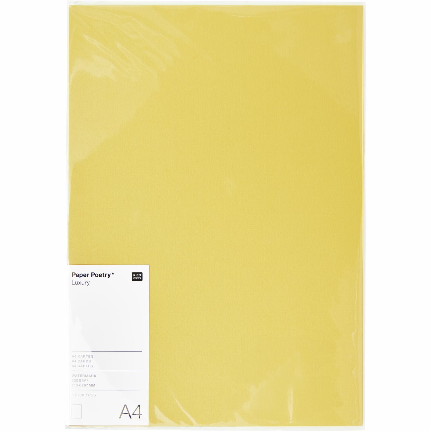 Paper Poetry Luxury Karten A4 in Gelb von Rico Design, 5 Stück. Hochwertige Karten für kreative Projekte.
