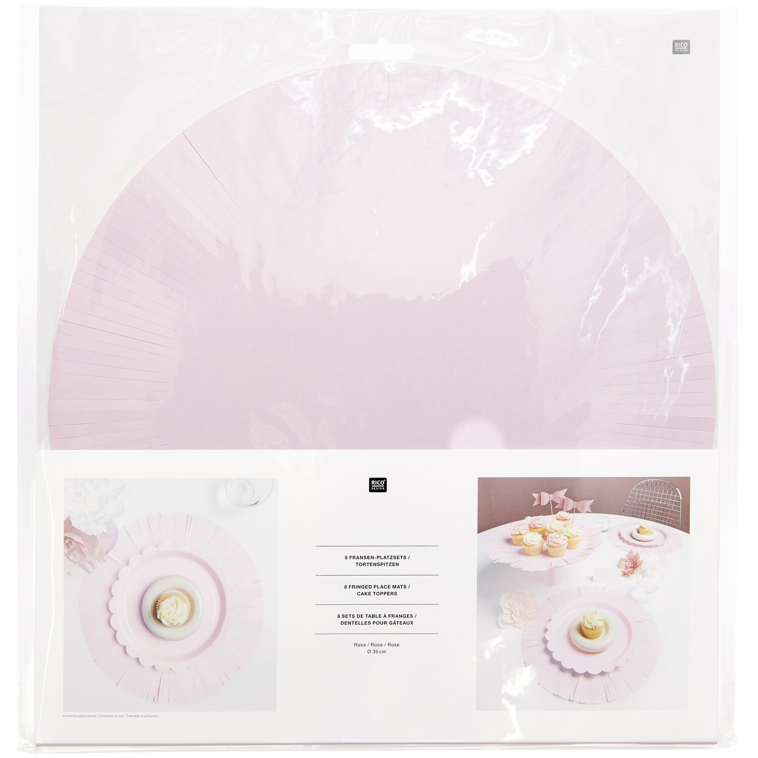 Tortenspitze/Platzset Fransen, rosa, Ø35cm, 8 Stück von Rico Design. Ideal für elegante Tischdekorationen.