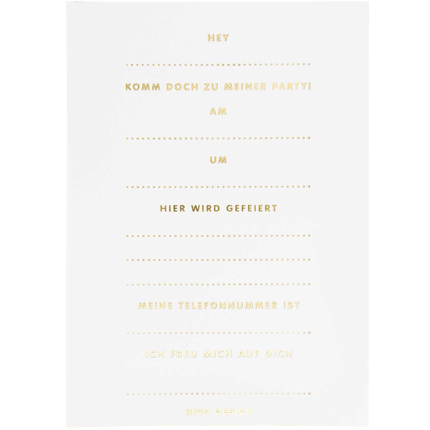 Paper Poetry Einladungskarten Happy Birthday: Elegante, weiße Karten mit goldener Schrift, ideal für Geburtstagsfeiern, 10-teiliges Set von Rico Design.