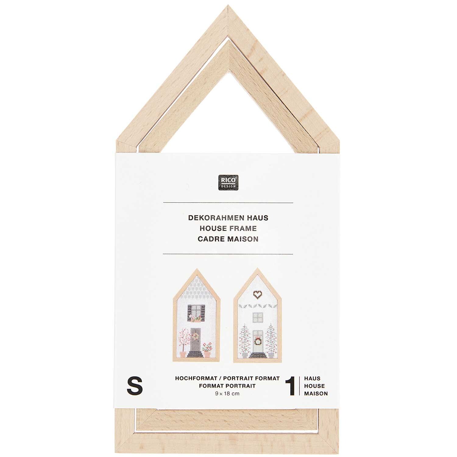 Dekorahmen Haus Hochformat von Rico Design in Holzoptik, ideal für kreative Wanddekorationen.