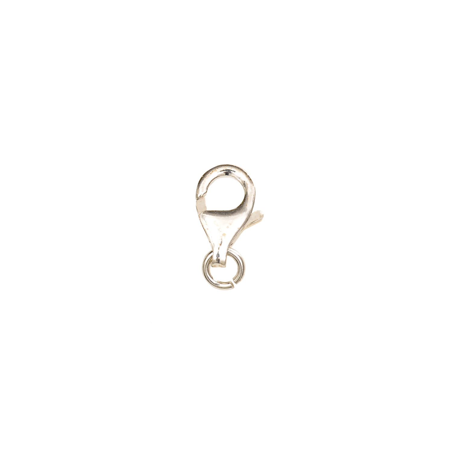 Karabiner mit Ring 13mm 925er Silber von Rico Design, zeigt einen eleganten Verschluss in Silber. Ideal für Schmuckdesigns.