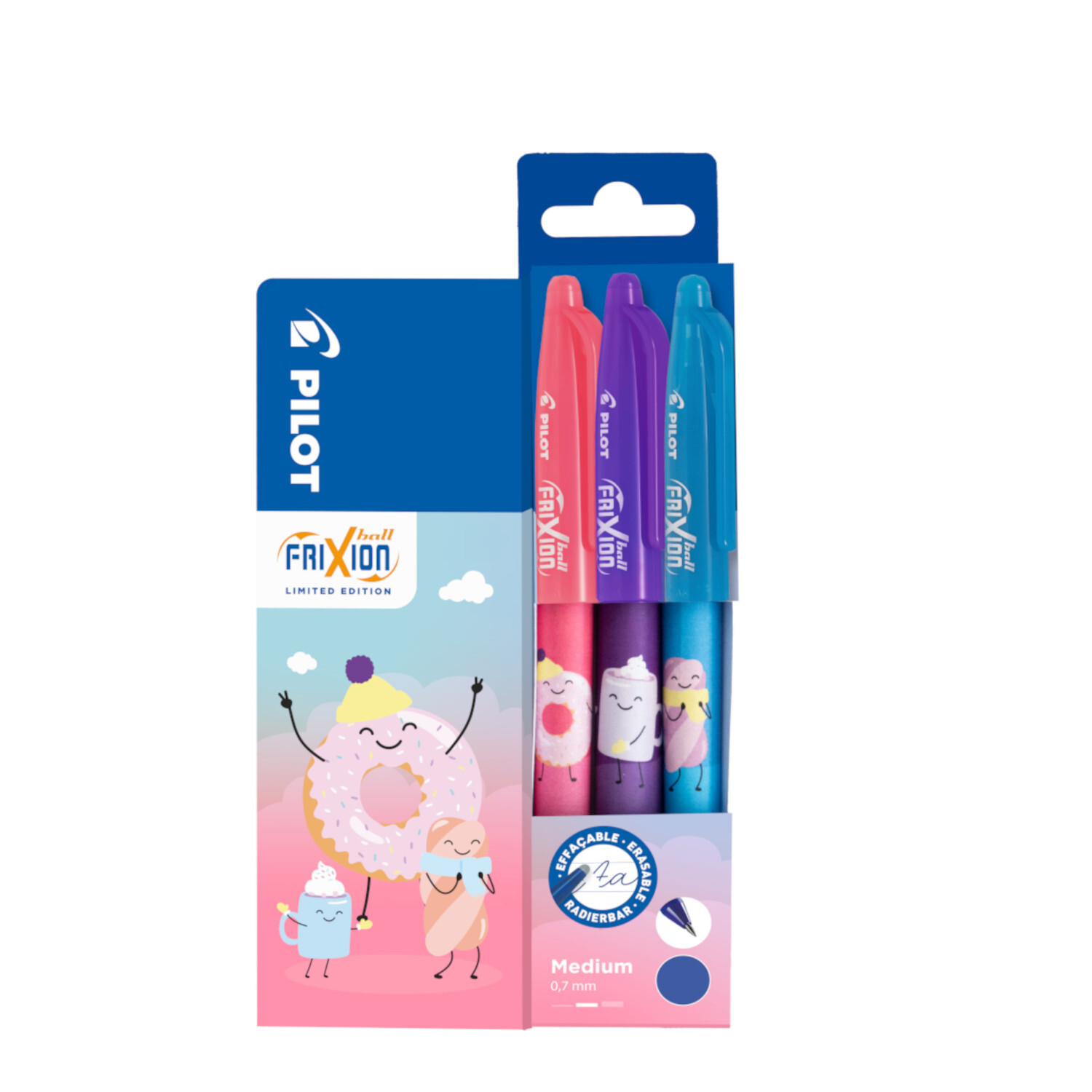 FriXion Ball Fancy Winter Set, 3-teilig, in Pink, Lila und Blau von PILOT, mit verspieltem Design.