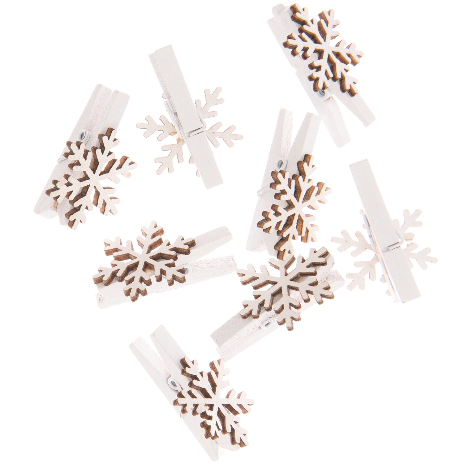 Dekoklammern Schneeflocke weiß 3cm 8 Stück: Weiße Schneeflockenklammern von Rico Design, ideal für winterliche Dekorationen.