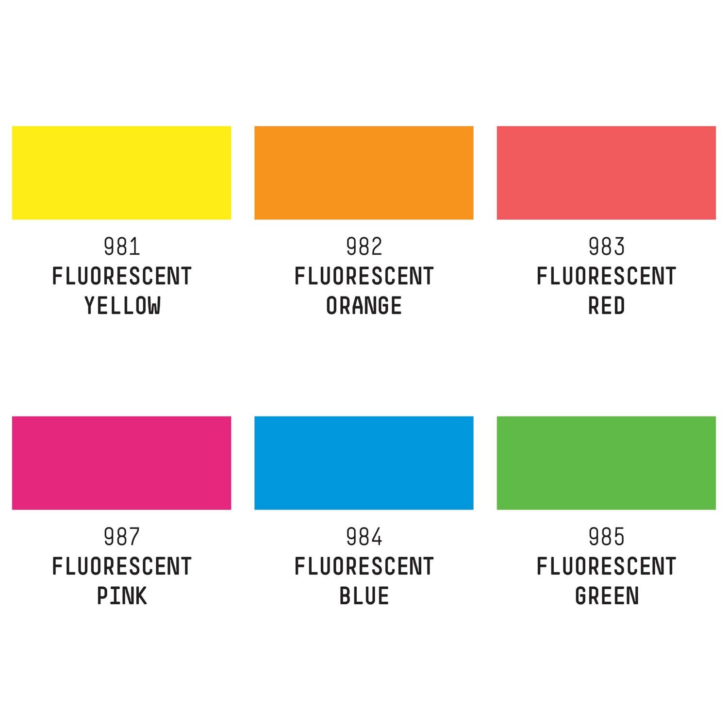 Paint Acryl Marker Fluo-Set fein 6 Stück zeigt sechs leuchtende Farben: Gelb, Orange, Rot, Pink, Blau und Grün. Ideal für kreative Projekte.