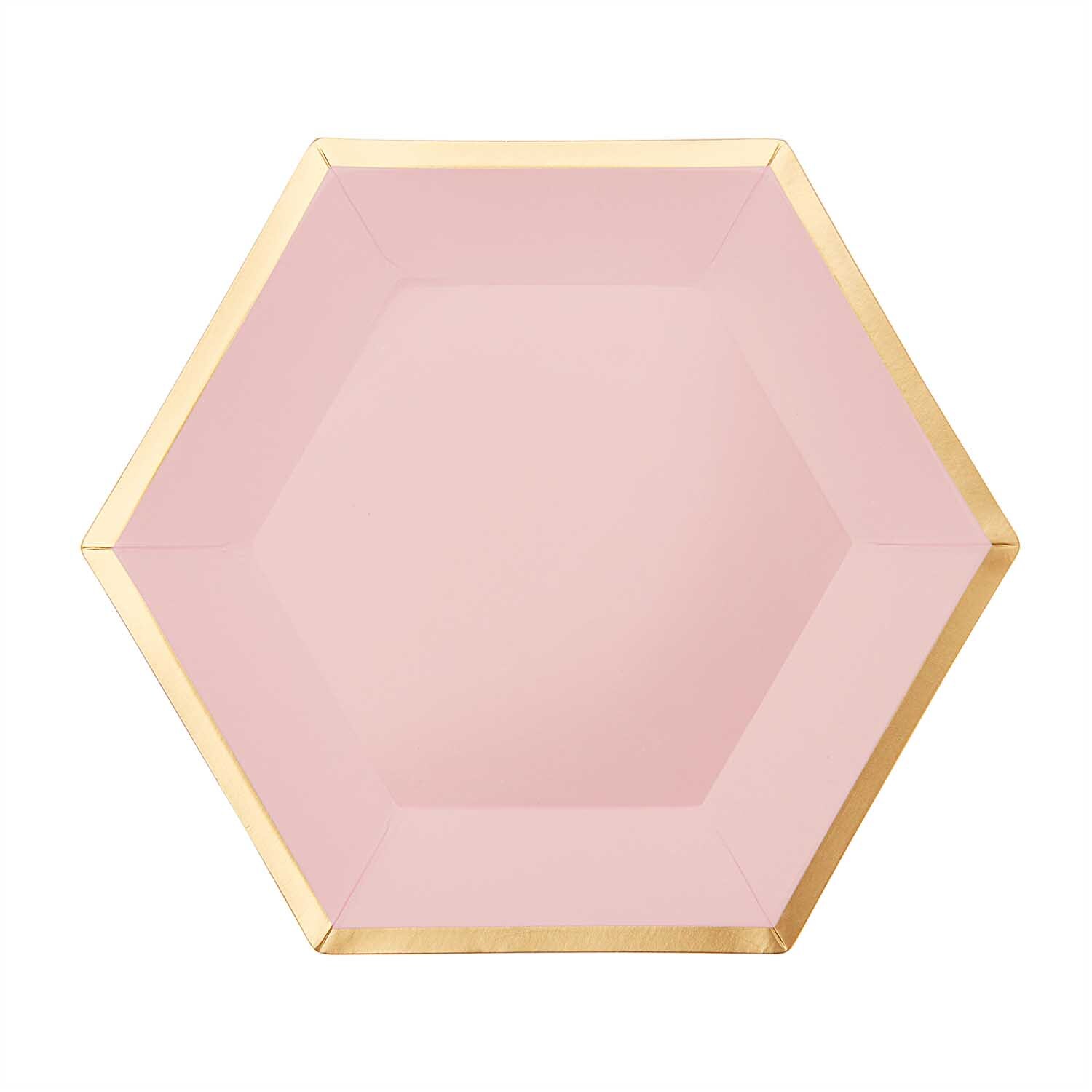 Pappteller Sechseck von Rico Design in Rosa mit goldenen Rändern, ideal für Partys.