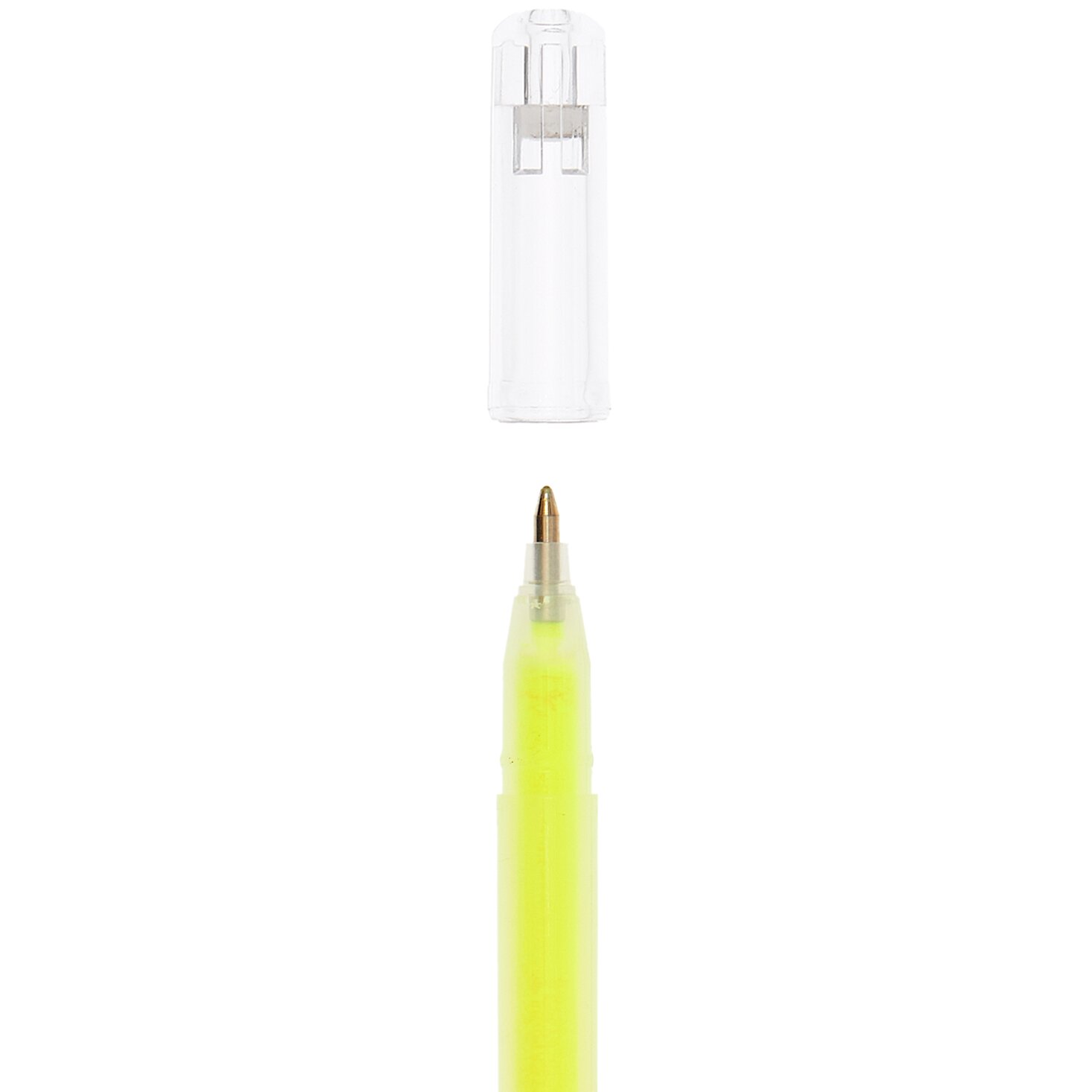 Gelstift Neon 0,8mm in leuchtendem Gelb mit abnehmbarem transparentem Deckel, ideal für kreative Projekte.