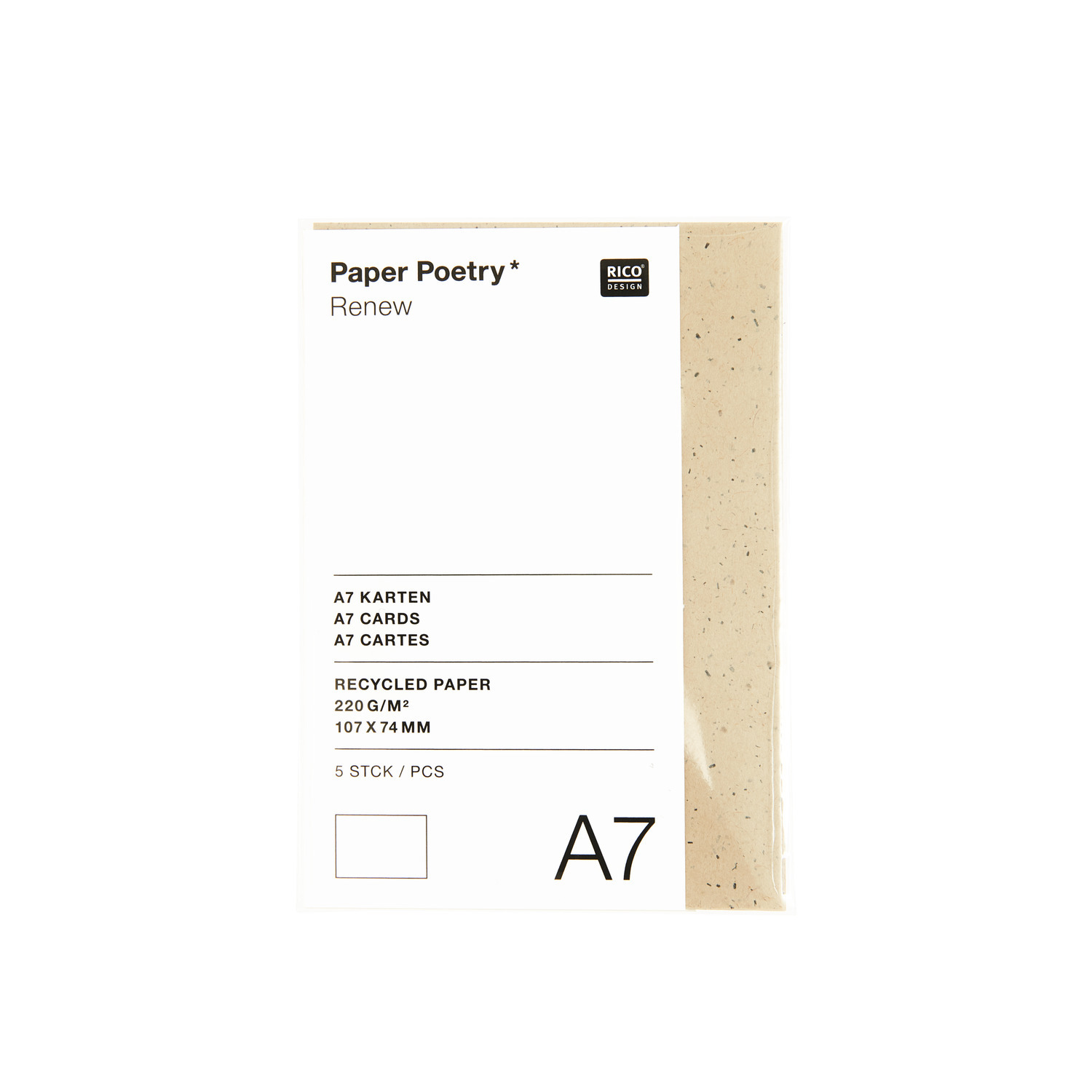 Paper Poetry Renew Karten A7, 5 Stück, recyceltes Papier in Cappuccino, von Rico Design.