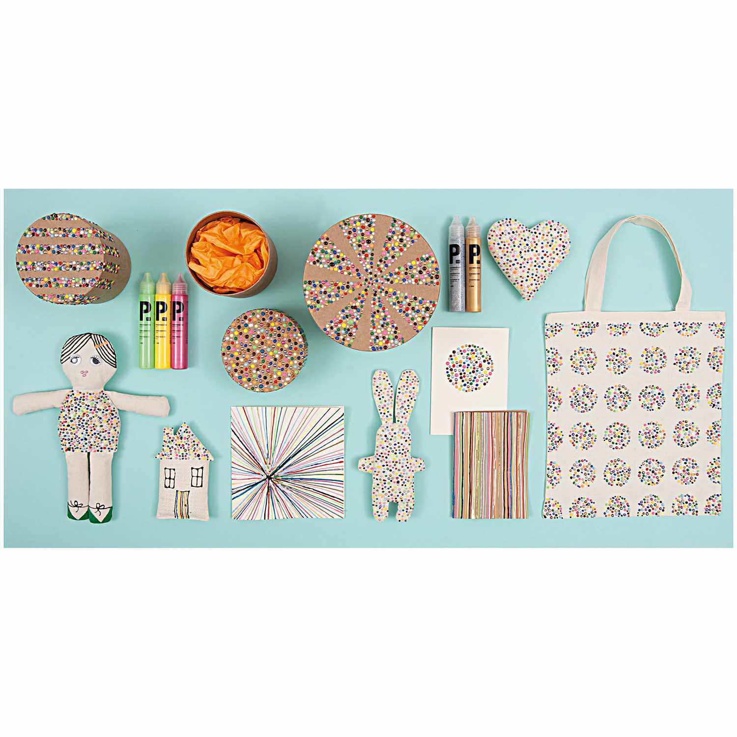 Perlenmaker Pen: Kreatives Set mit bunten Deko-Elementen und Stofftasche, ideal für Bastelprojekte.