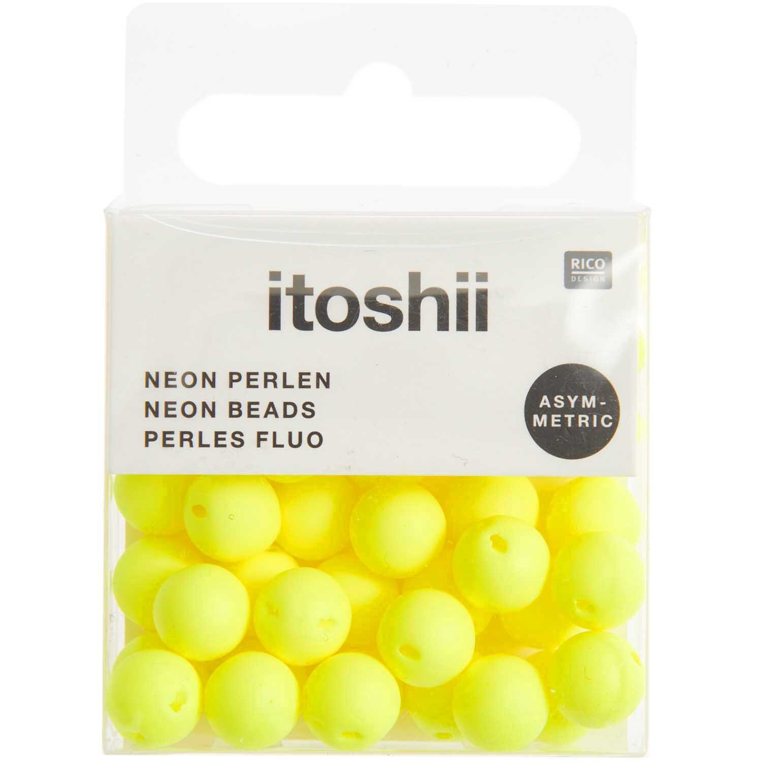 Itoshii Kunststoffperlen in Neon-Gelb, asymmetrisch und 8mm groß, 40 Stück von Rico Design.
