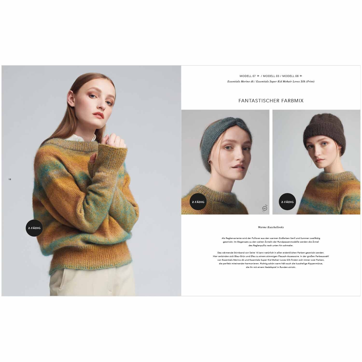 Top Down Knitting Special: Frau trägt gestrickten Pullover in warmen Erdtönen von Rico Design.
