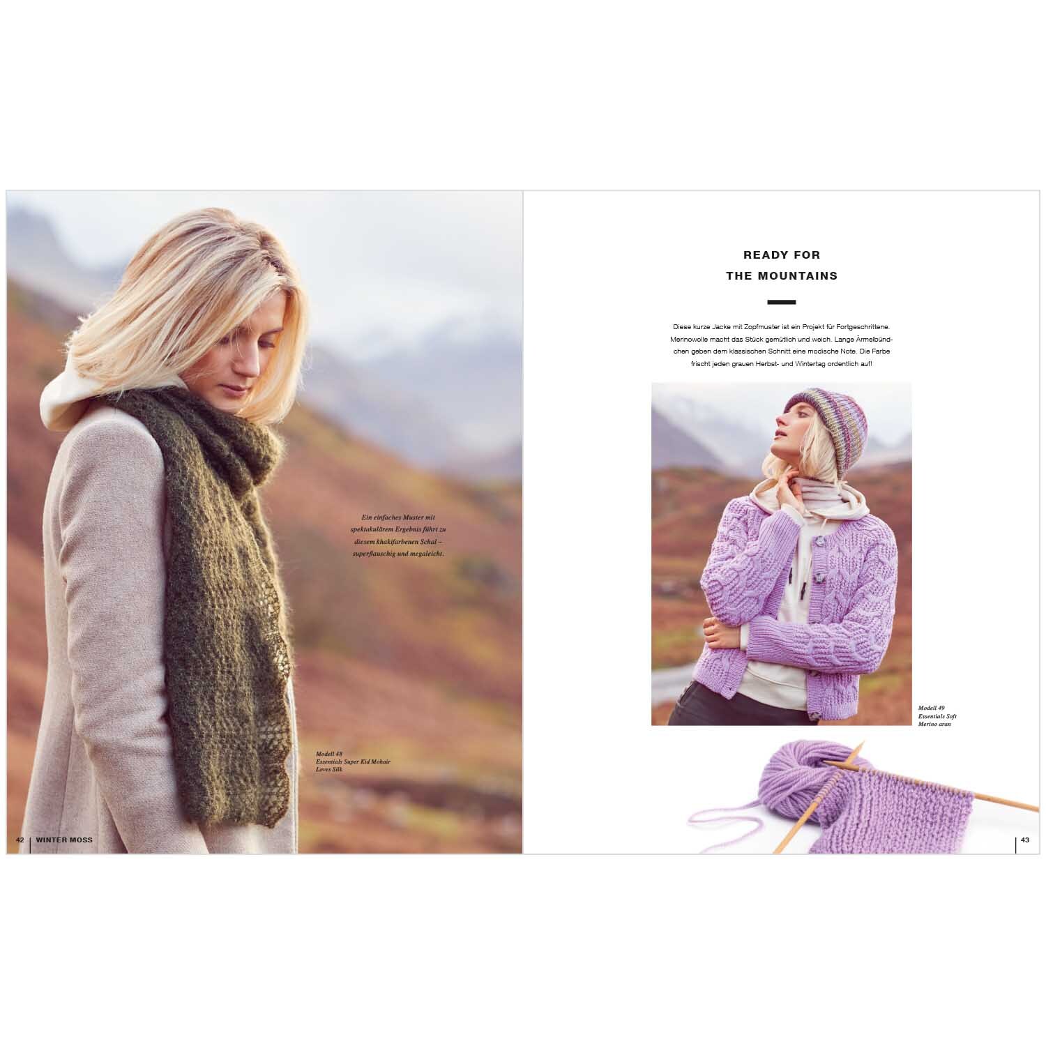 Lovewool Nr.11 Handstrickmagazin Herbst-Winter zeigt stilvolle Strickmode in herbstlicher Landschaft.