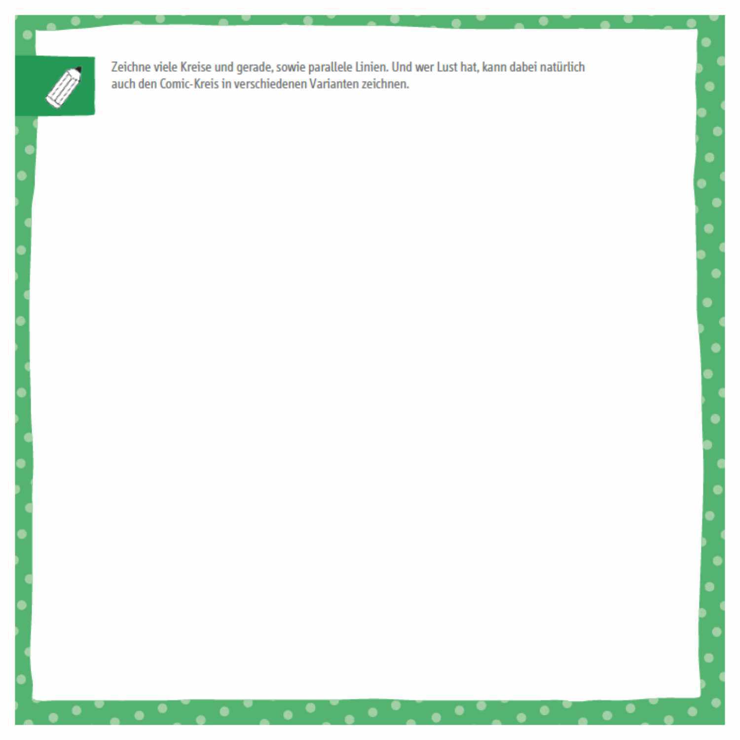 Die Kunst des Zeichnens für Kinder Starter-Block zeigt eine grüne Umrandung mit weißen Punkten.